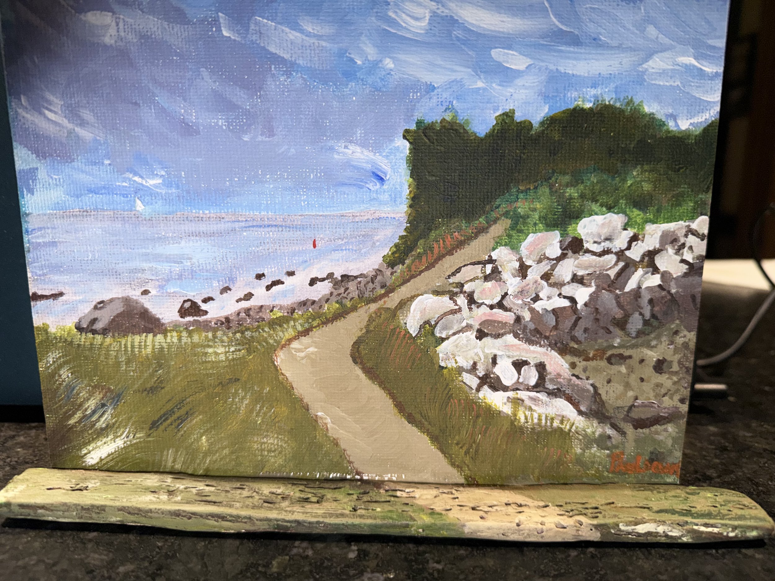 Falmouth, MA, Paul Locwin, Acrylic, $100. 6x8" Mounted on painted stand.