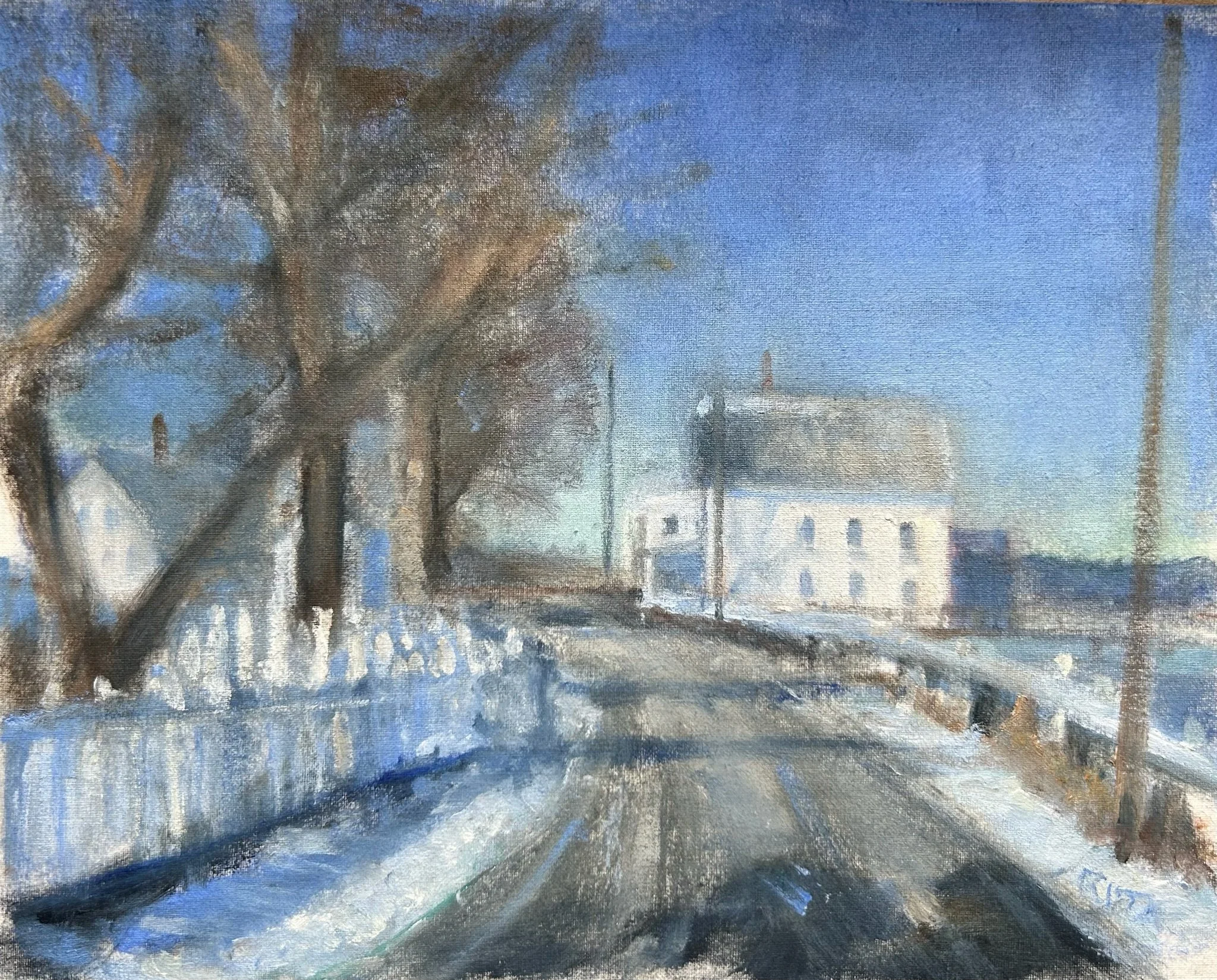 🔴 (Sold!) Piscataqua Cafe, Rita Pomerleau, Oil On Canvas Board, $250.