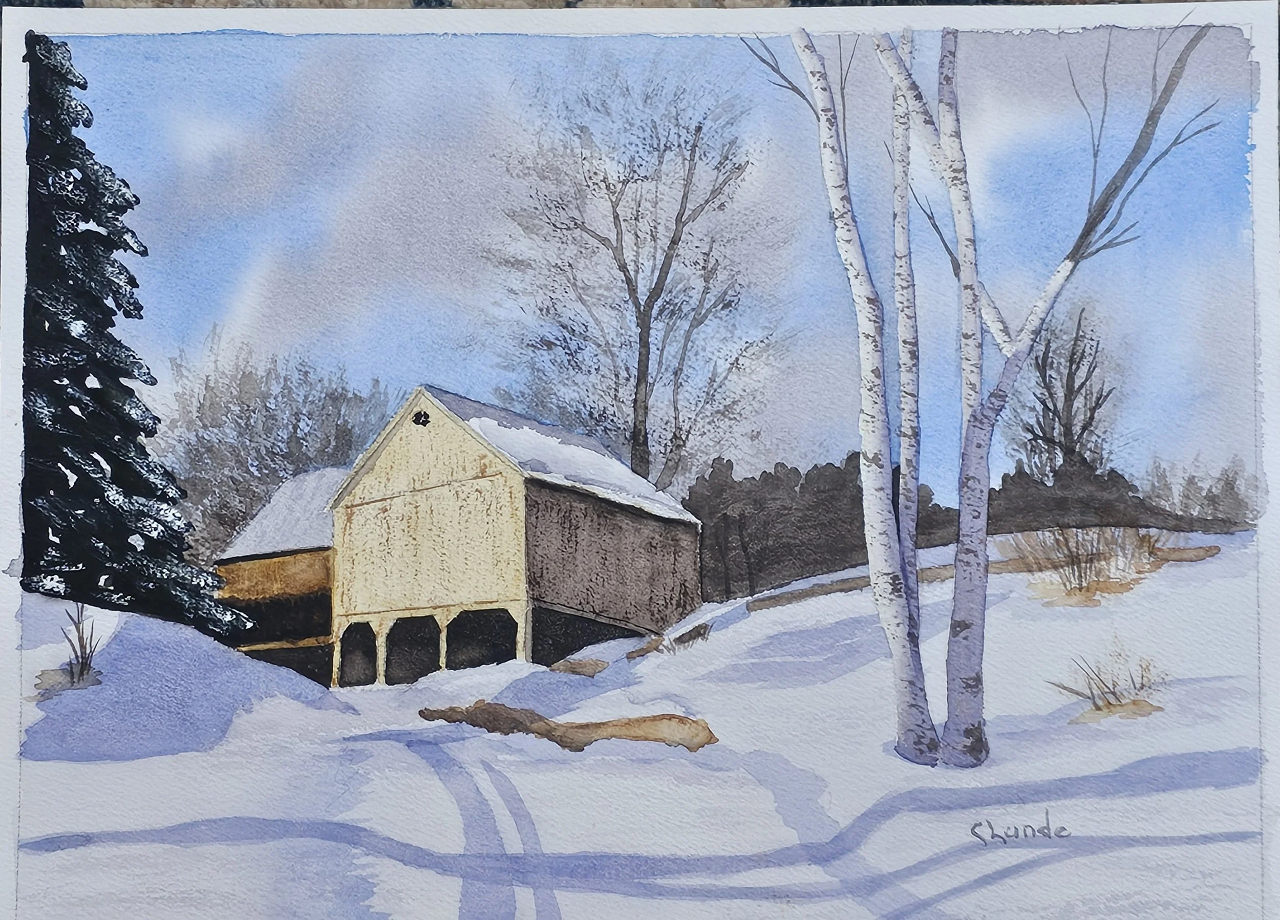 New England Winter, Cheryl Lunde, Watercolor, $275.