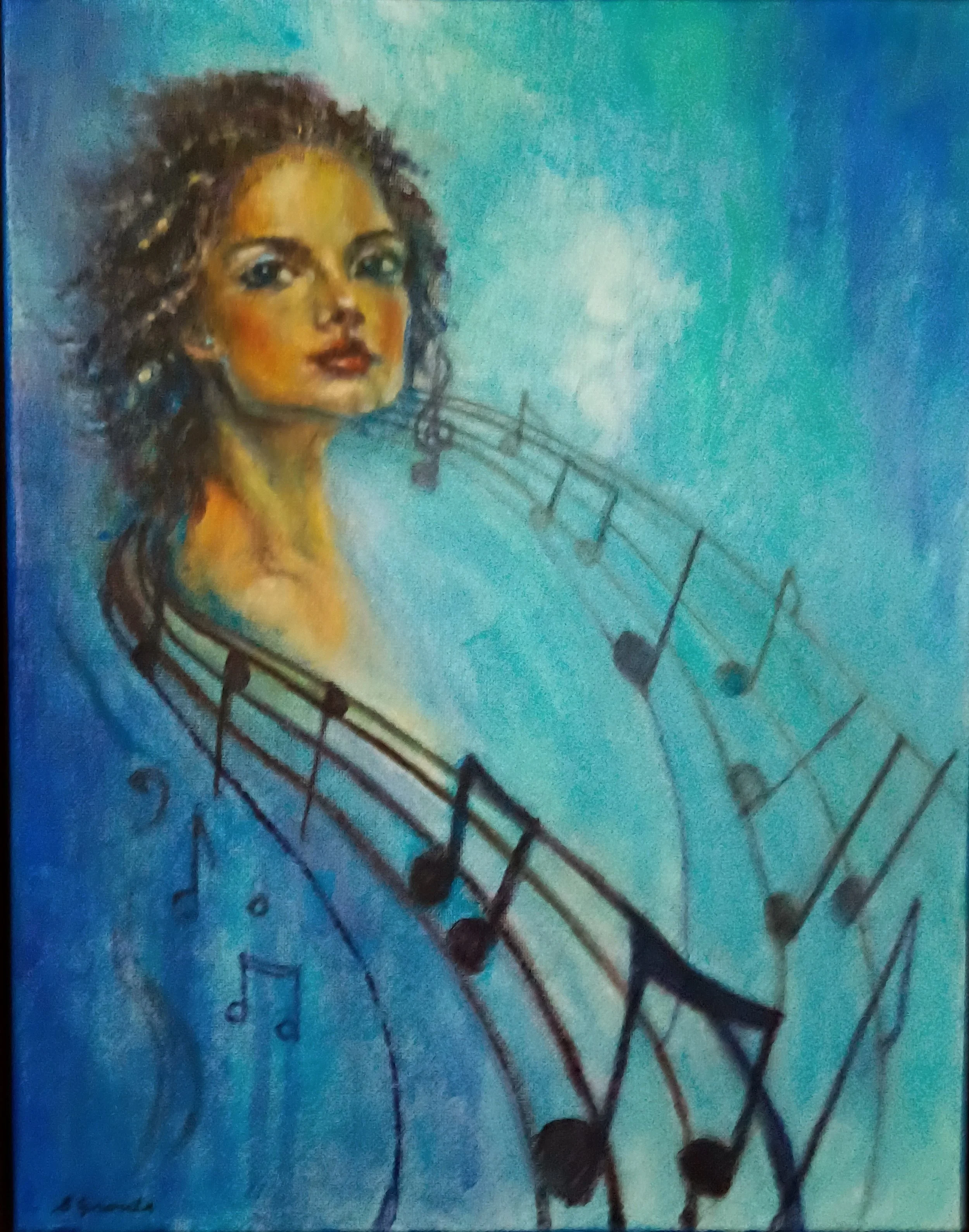 Lady Of Music, Dream Fragment, Sharmian Groulx, Acrylic, $375. (14"x11")