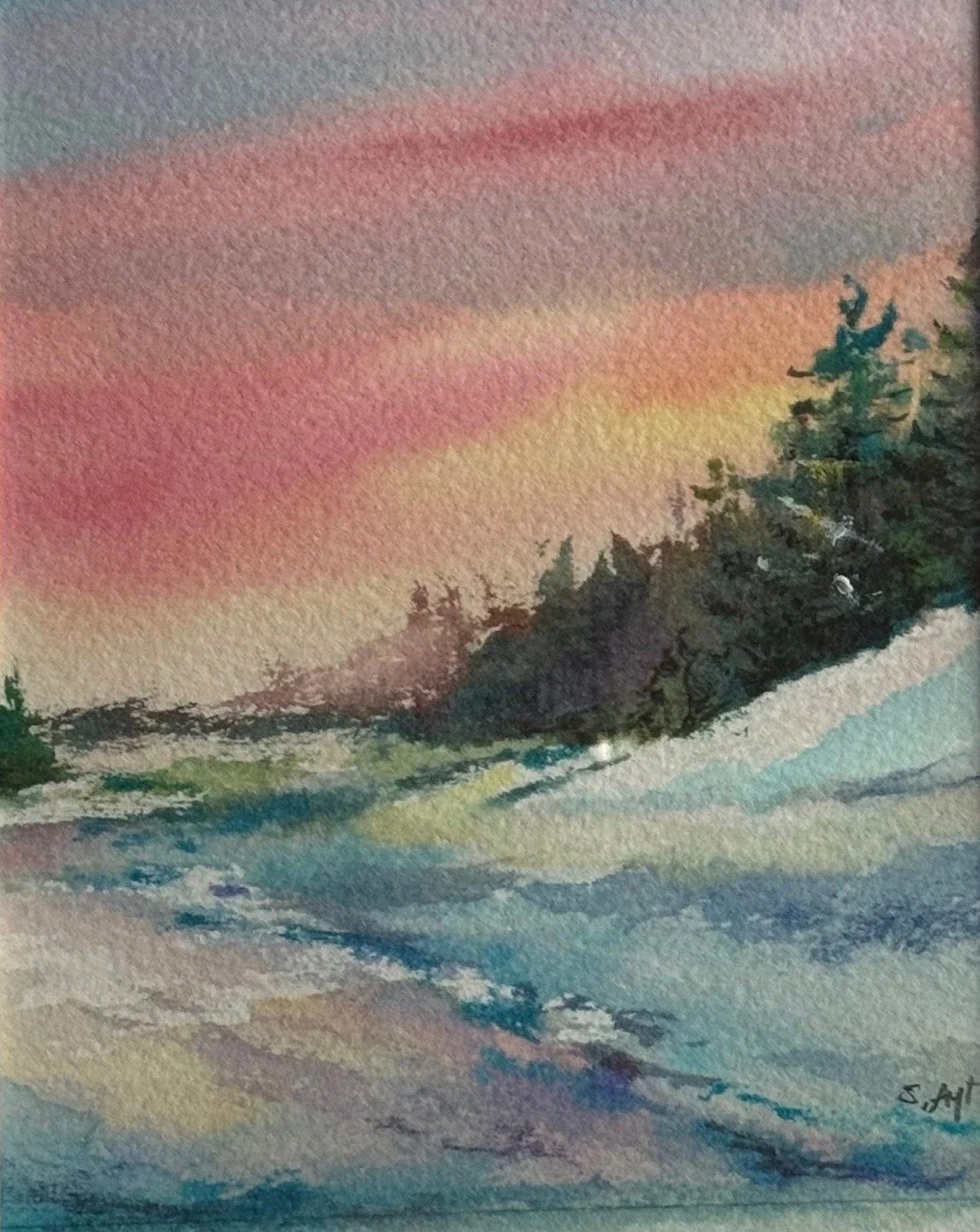 Snowy Morning, Semra Aytur, Watercolor, $180.