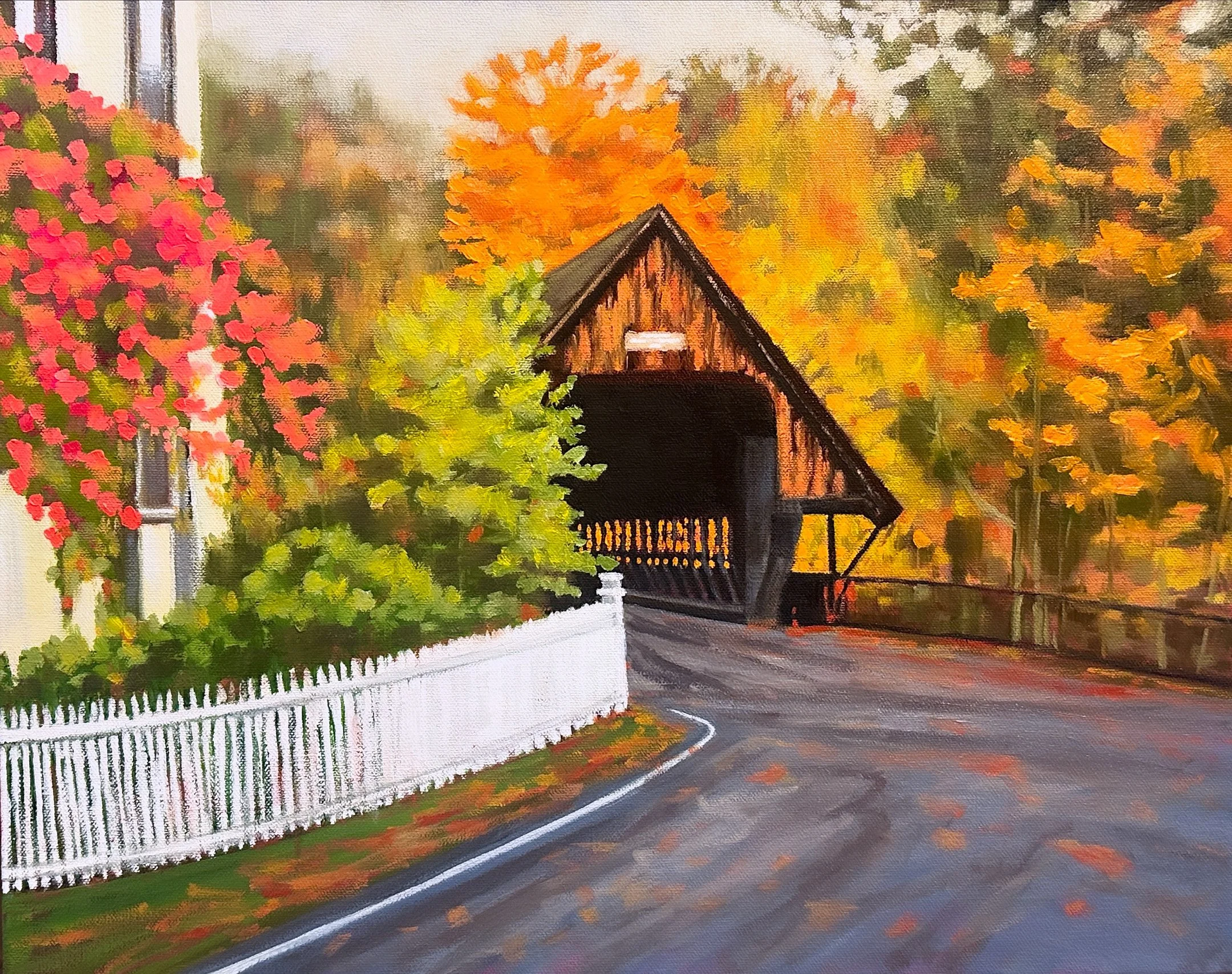 Woodstock Middle Bridge, Cassandra Hahn, Oil on Canvas, $750. 16x20"