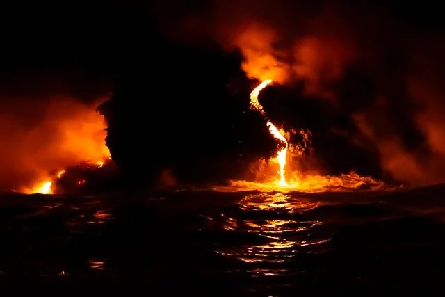 Lava Meets The Sea — La Combre Volcano, Barry Tarr, Photograph, $280.