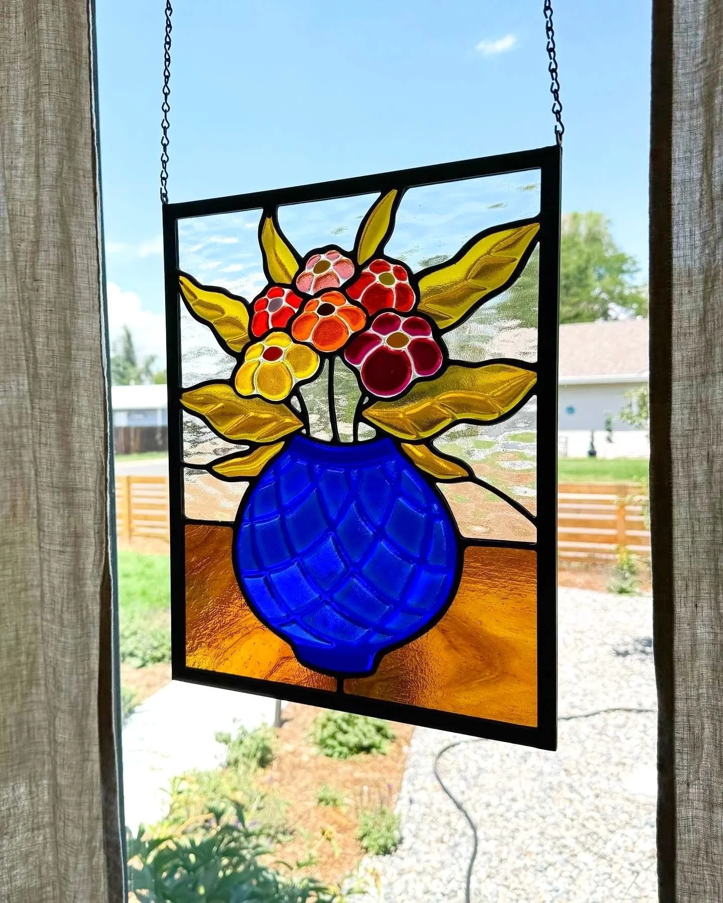 The Blue Vase Stained Glass Panel