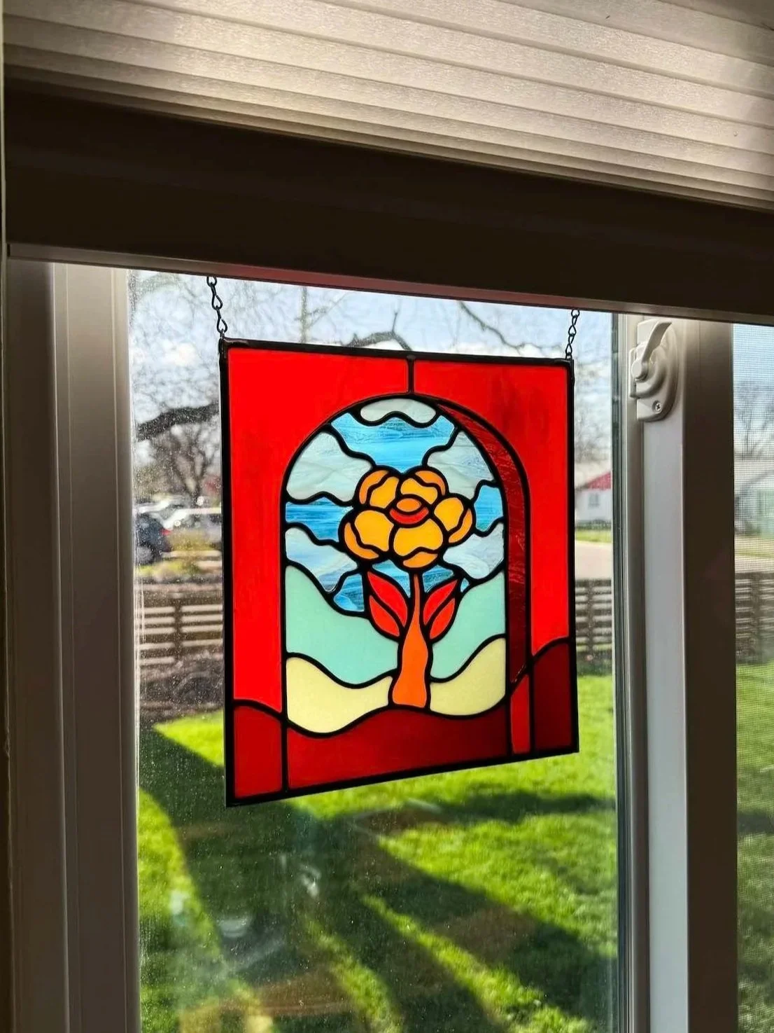 The Red Arch Flower Stained Glass Panel