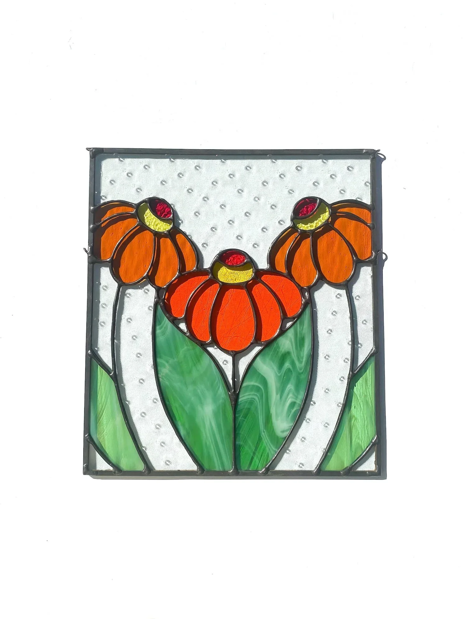 The Orange Coneflower Stained Glass Panel