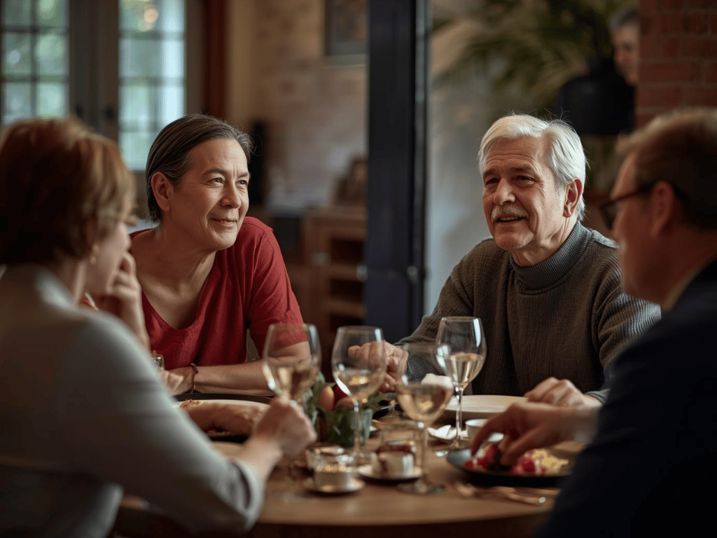 Friends having discussion over dinner