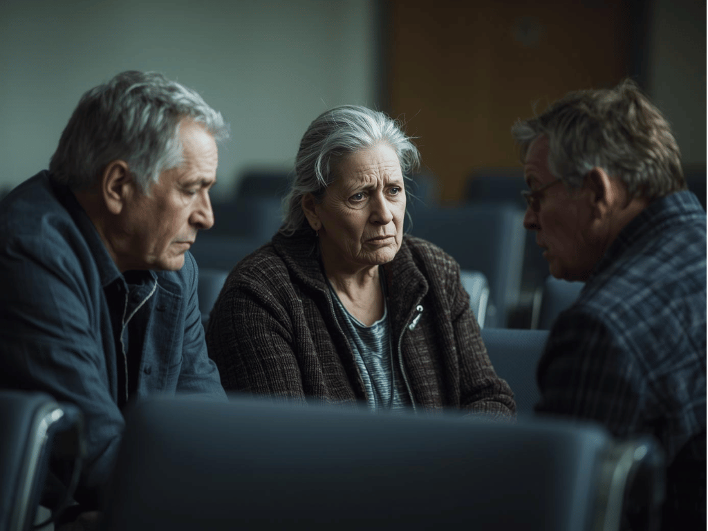 Concerned relatives in hospital waiting room