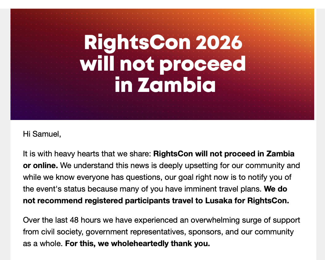 Statement on the Shutdown of RightsCon 2026 and Potential PRC Pressure: "RightsCon is one of the few global forums where governments, activists, and technologists come together to debate surveillance, power, and freedom. To shut down that space days 