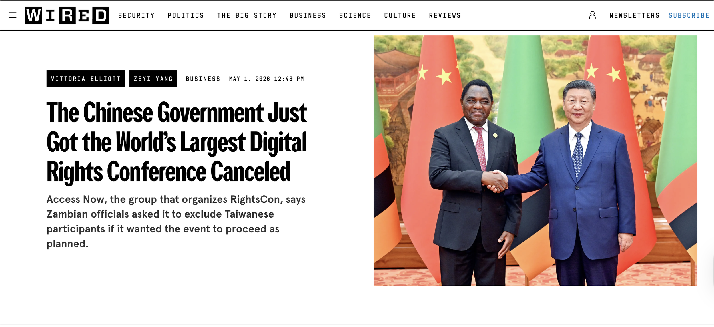 WIRED: The Chinese Government Just Got the World’s Largest Digital Rights Conference Canceled