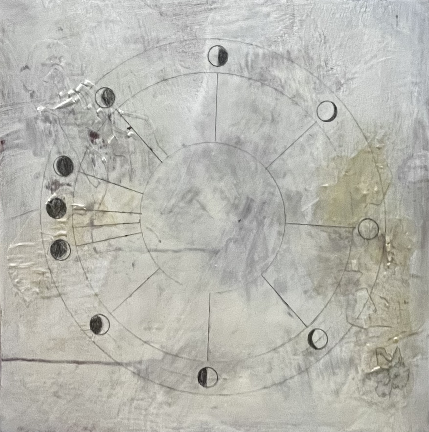 You Are My Witness, 2025, mixed media, mylar pencil and acrylic on wodd panel, 20"x20"x1" 