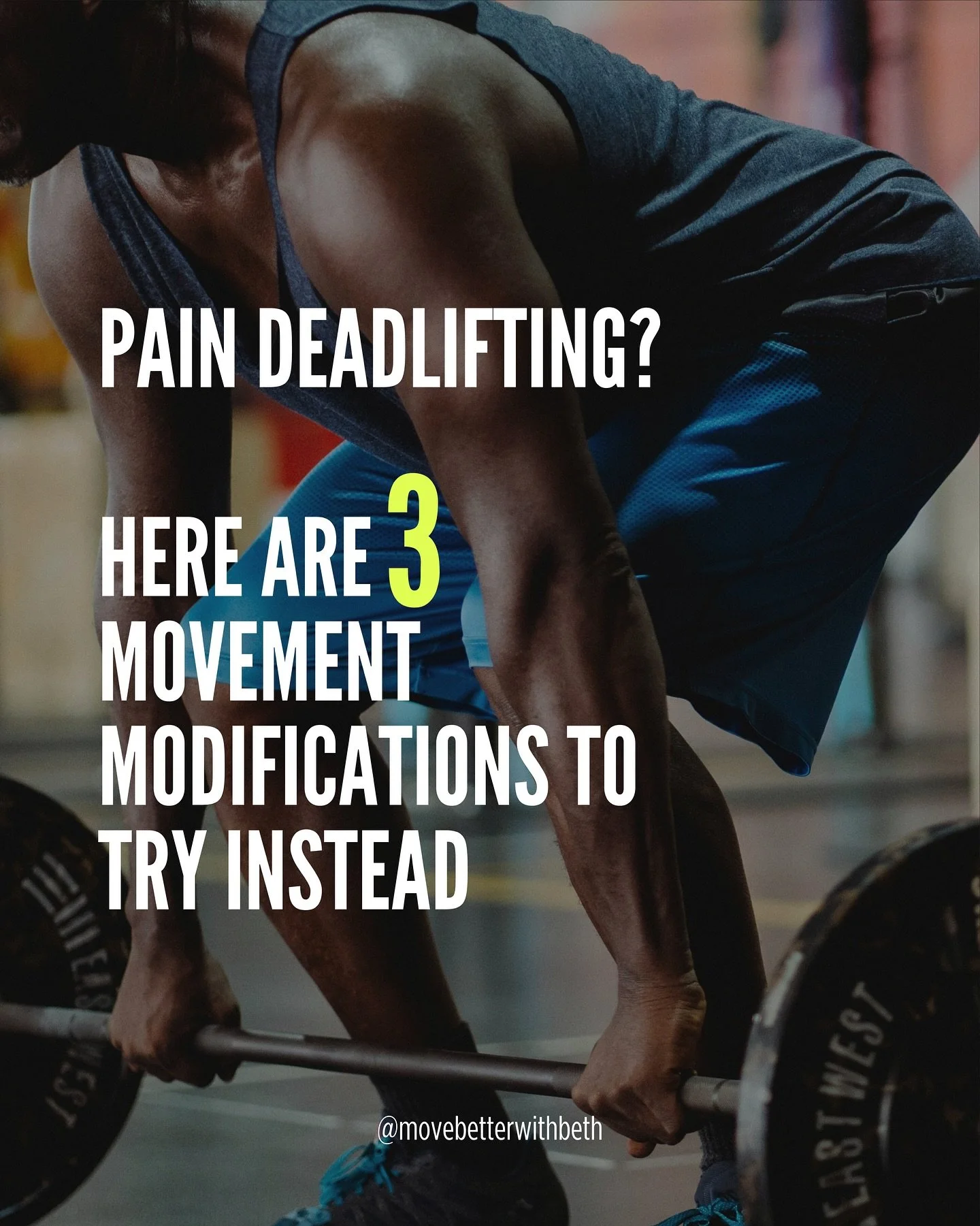 Do you have pain when you deadlift?
 Here are 3 exercise modifications that still build strength in the posterior chain with less pain:
 1️⃣ Barbell Hip Thrust  2️⃣ Isometric Mid-Thigh Pull  3️⃣ Single-Leg Romanian Deadlift 

👉 Modifying doesn&rsquo