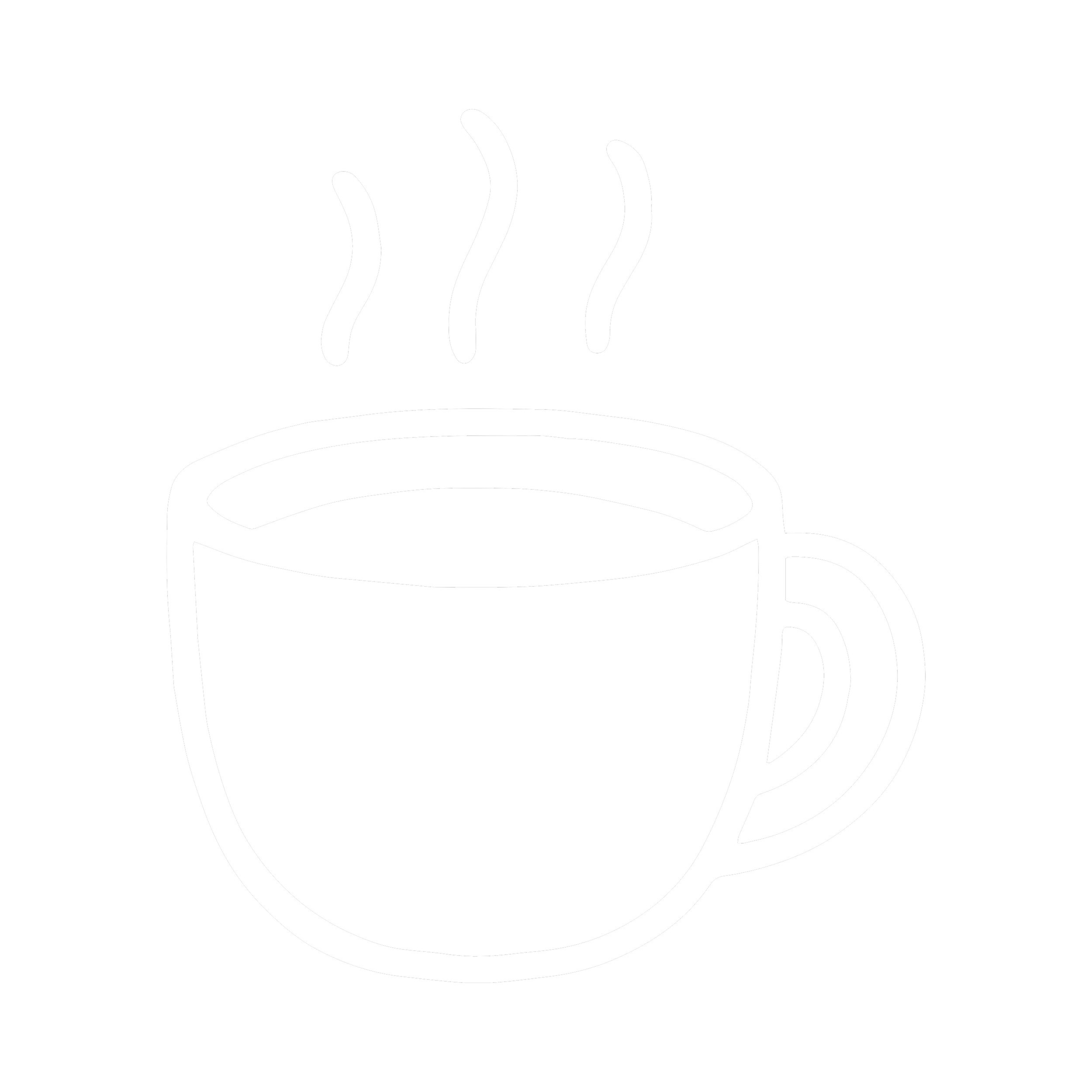 Outline drawing of a steaming cup of coffee or tea.