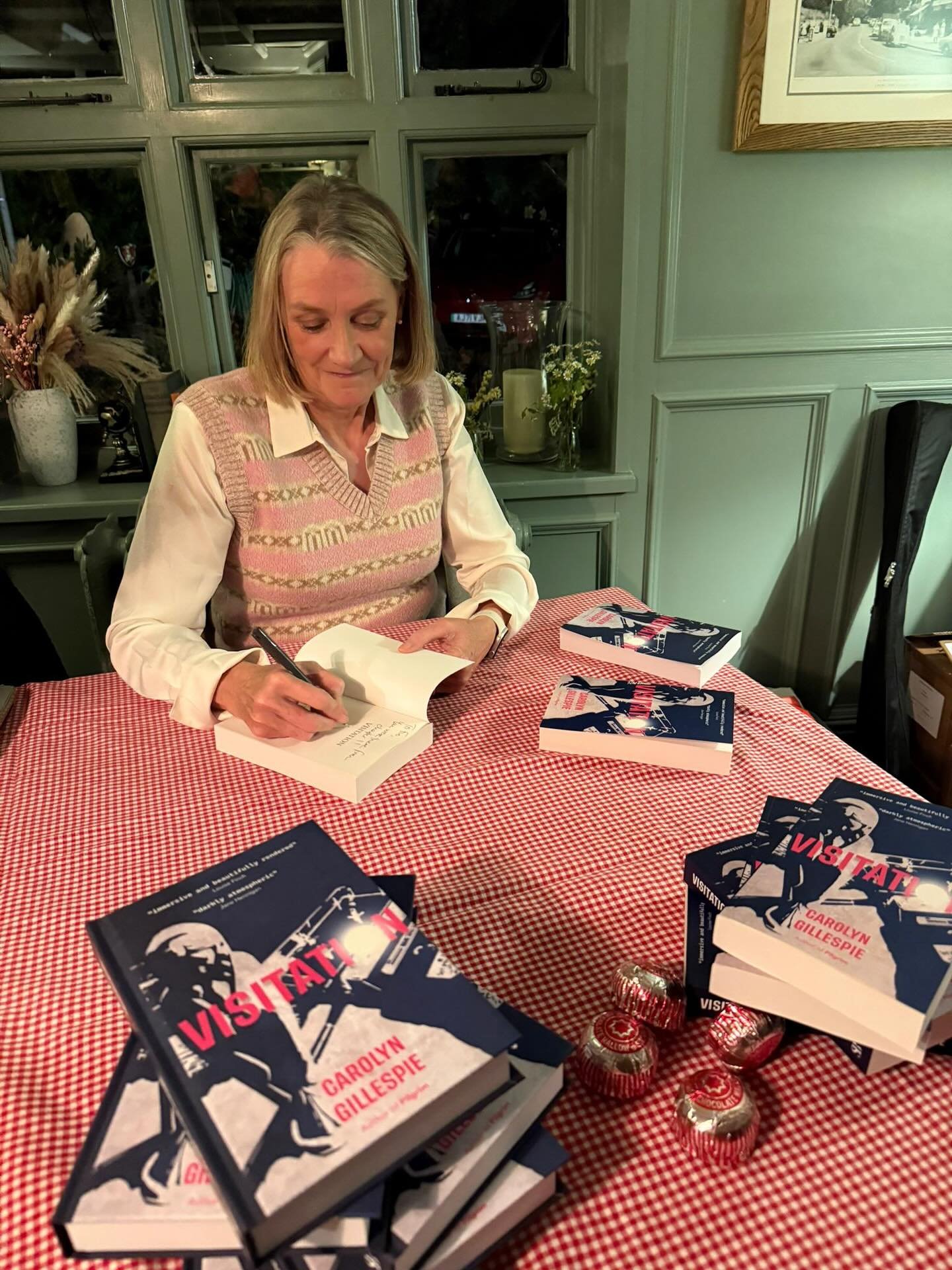 Last night we gathered at @belandthedragonchurt to celebrate the publication day of Visitation- and what a night we had!

I am hugely grateful to have been joined on &lsquo;stage&rsquo; by @clairedix4 - author of Braver than You Think - and Melanie W