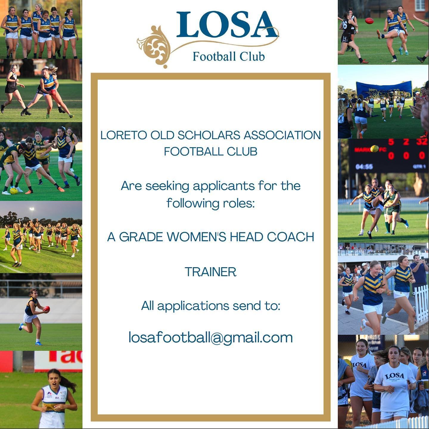 We are seeking applications for positions to be filled for the 2023 season.

For the positions of HEAD COACH and TRAINER. Please email losafootball@gmail.com if you or anyone you know is interested! 💛💙