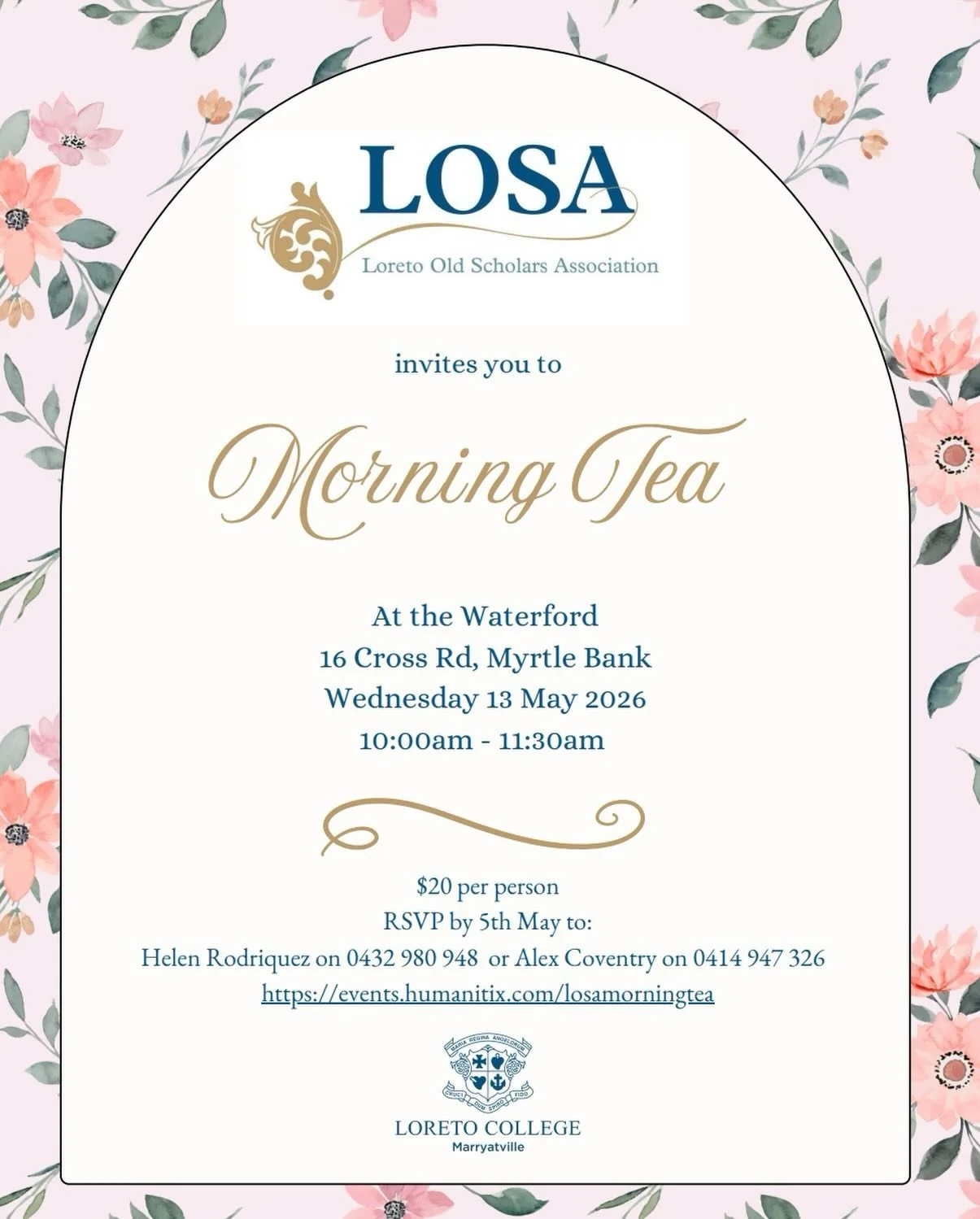 Come join us on the 13th of May for our annual LOSA Morning Tea!

Going to be a fabulous morning, hope to see you there 💛💙

Purchase your tickets here: https://events.humanitix.com/losamorningtea