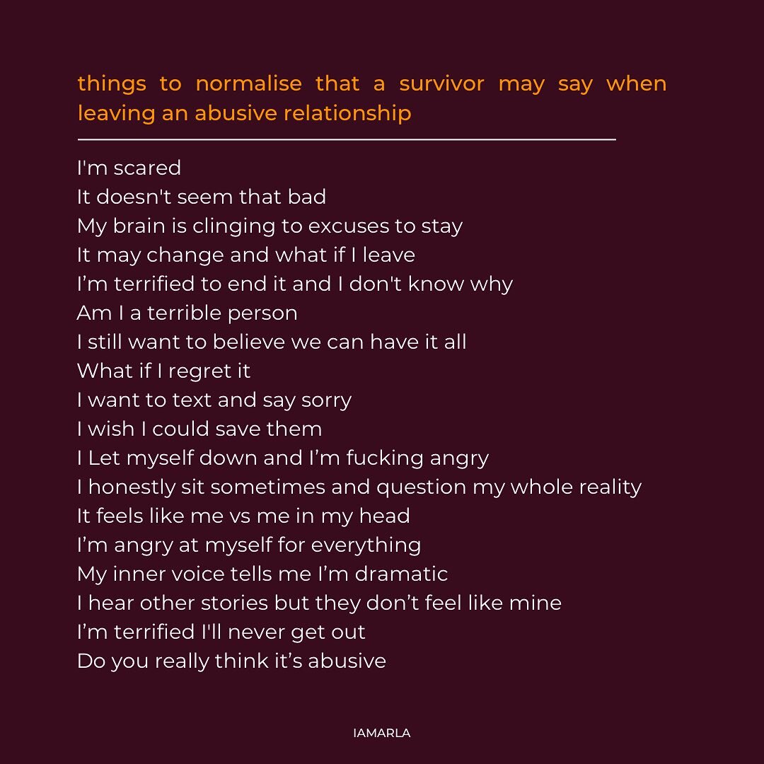 The situation should not be normal, but holding space for a survivors reality should be. Holding space for the rollercoaster of thoughts &amp; emotions that come when leaving a toxic relationship.

The trauma brain will do anything it can to protect 