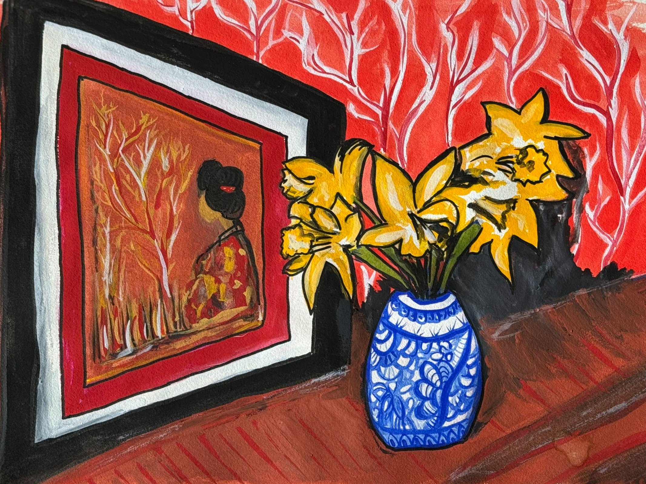 Madame Butterfly with Daffodils