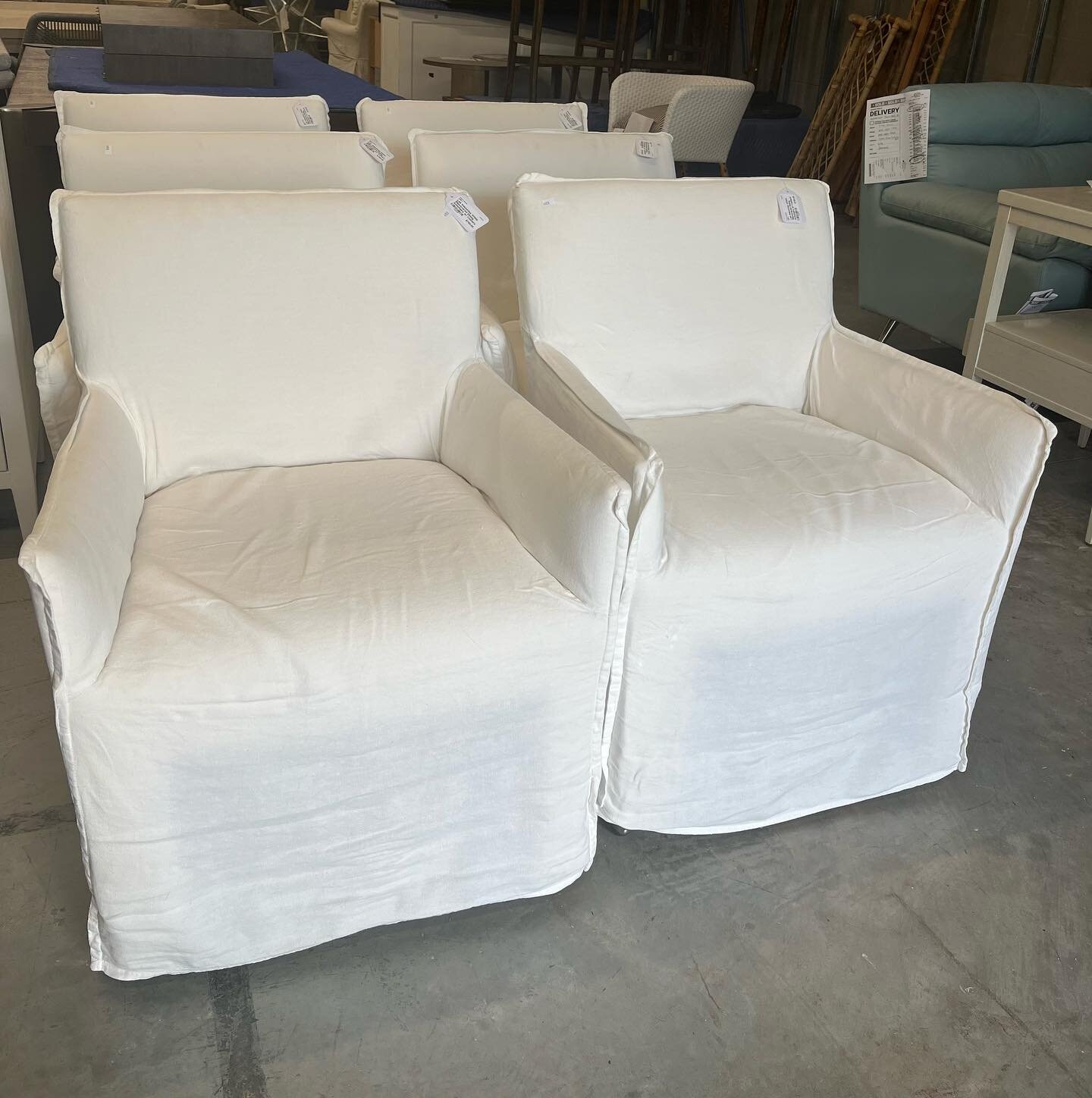 Lee Industries Slipcovered Dining Chairs on Casters~$750 each (we have 6)
Retail~$1800 each 
Call the store to purchase 850-267-0064