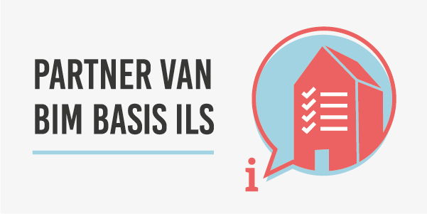 Logo met tekst 'Partner van BIM Basis ILS' en een icoon van een gebouw met checklist in een blauwe cirkel.