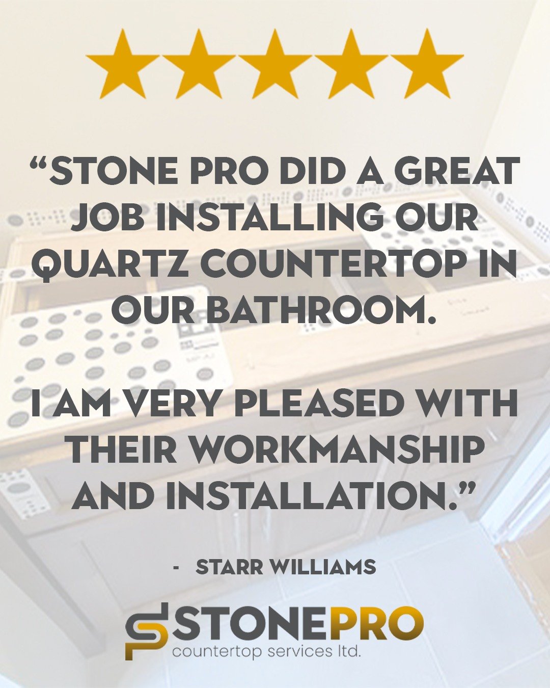 Another real 5-star google review!

&quot;Stone Pro did a great job installing our quartz countertop in our bathroom. I am very pleased with their workmanship and installation.&quot;
- Starr Williams
Thanks Starr! It was a true pleasure! 

#counterto