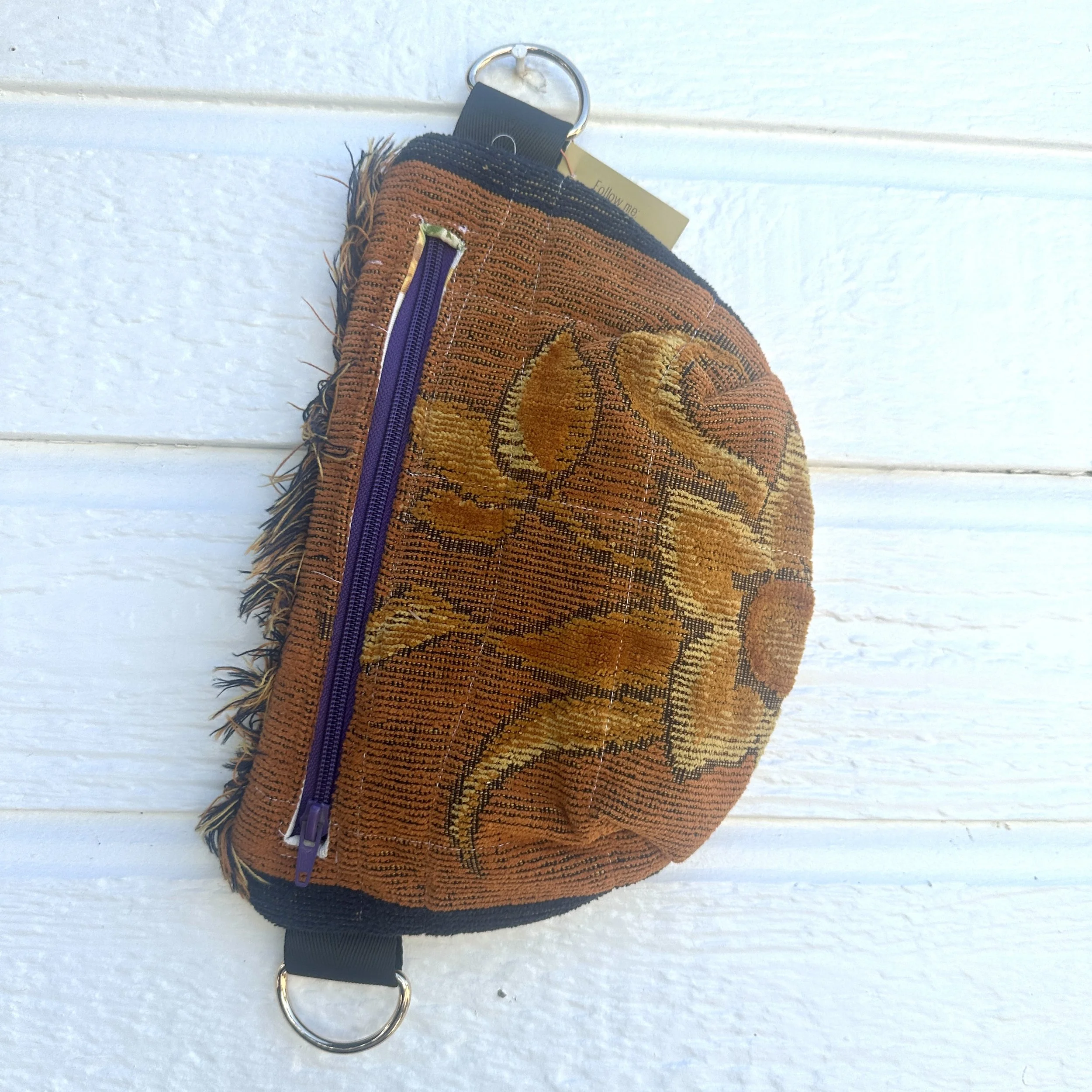 Vintage Towel Brown and Black Floral  Bum Bag
