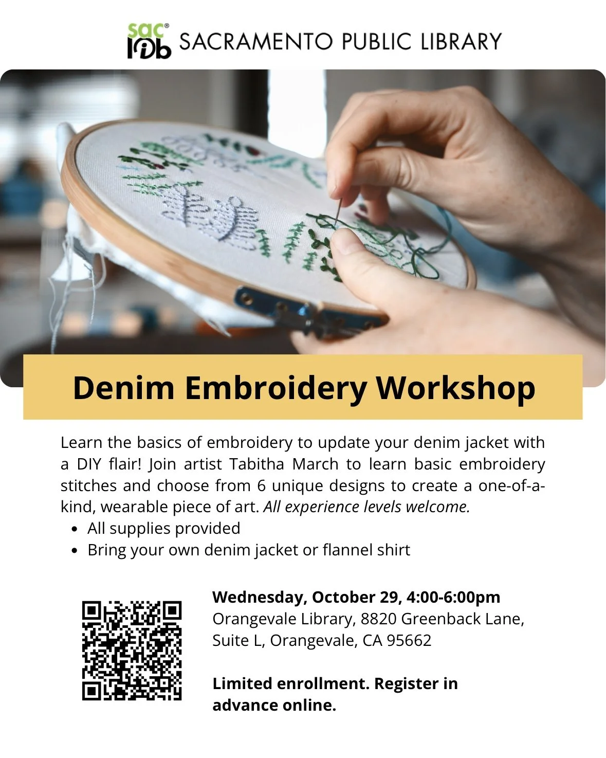 Denim Embroidery Orangevale Library