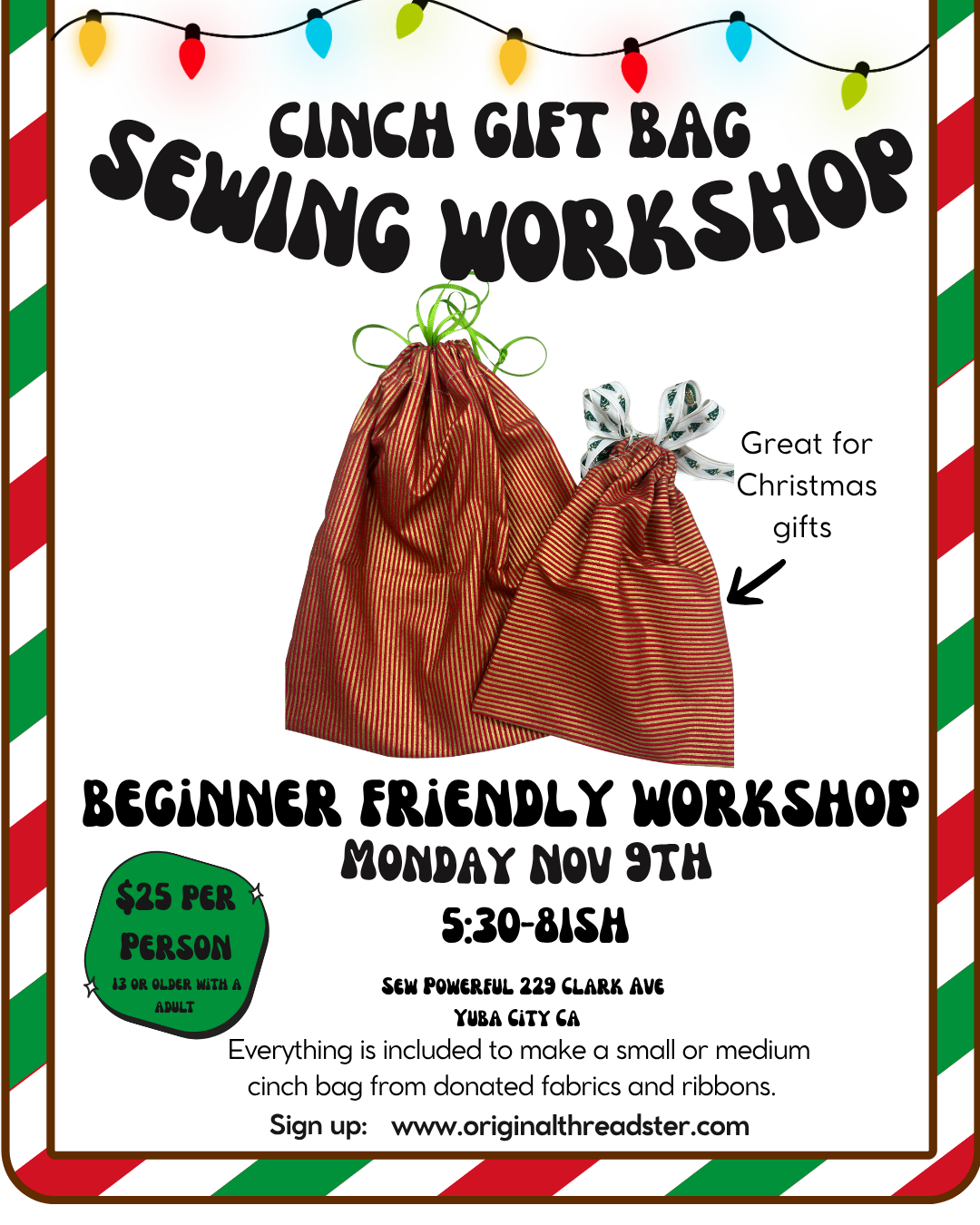 Gift Cinch Bag Sewing Workshop-Yuba City