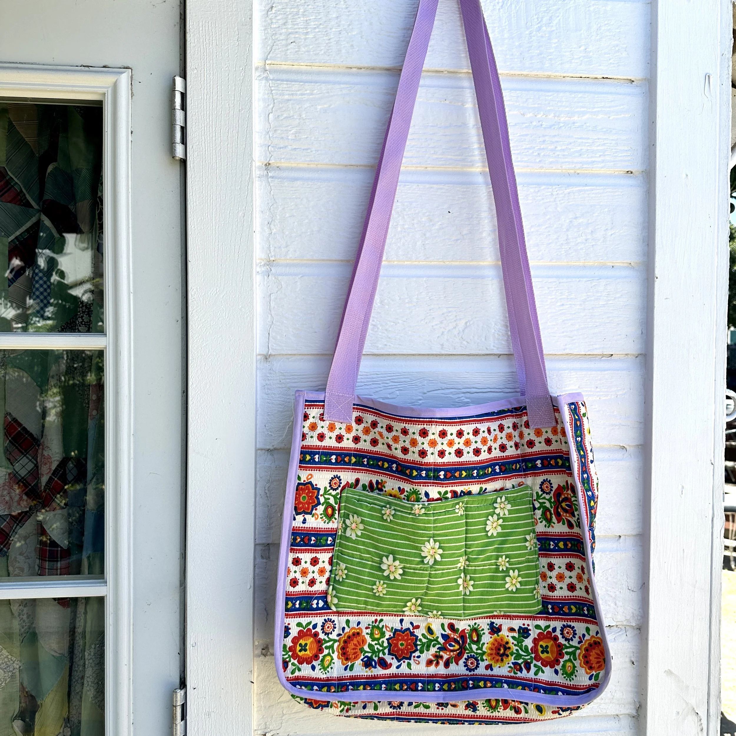 Tote Vintage Red Quilted Flower Upcycled Bag