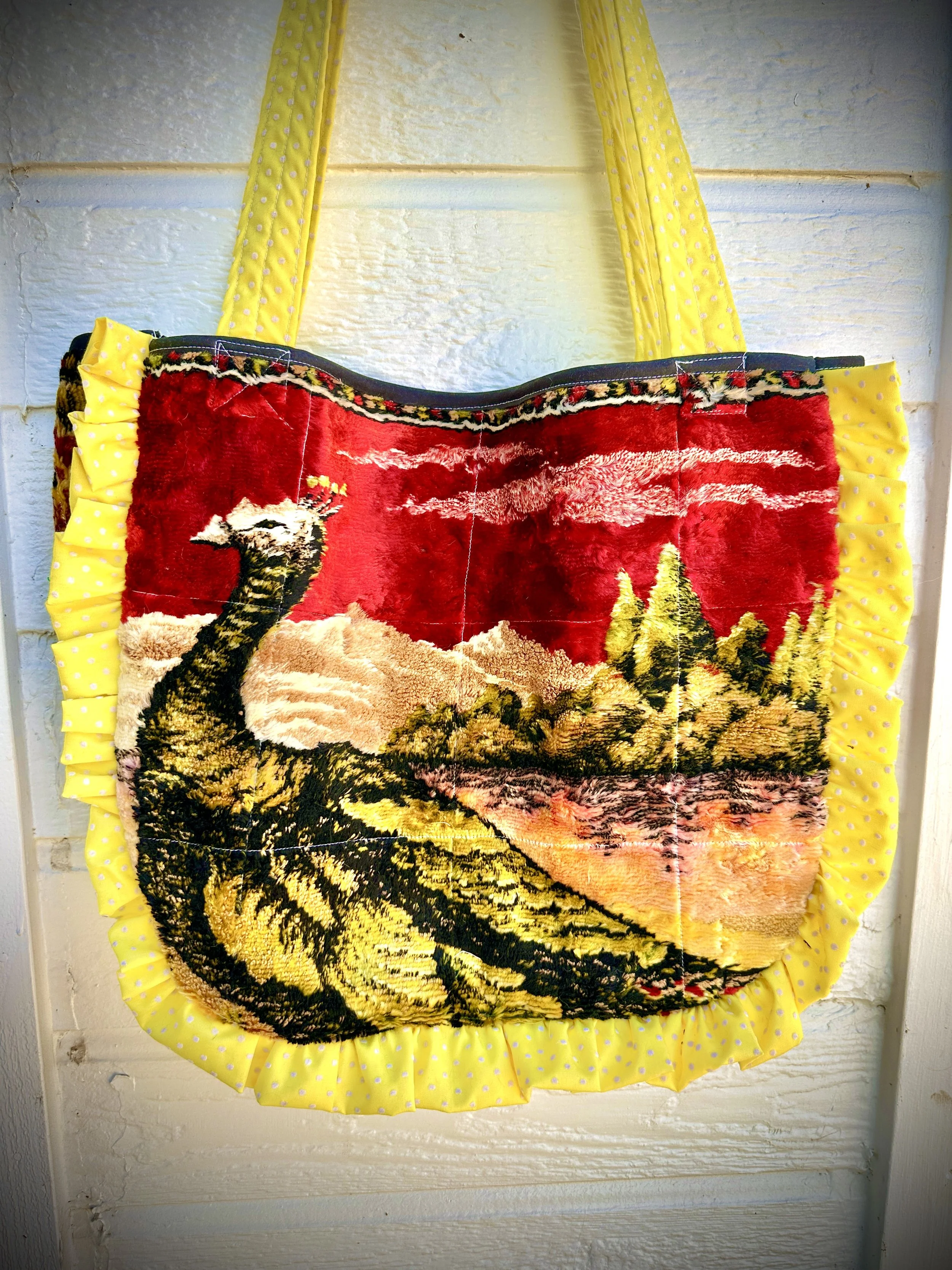 🦚Peacock Ruffle Vintage Tapestry Tote Bag Vintage