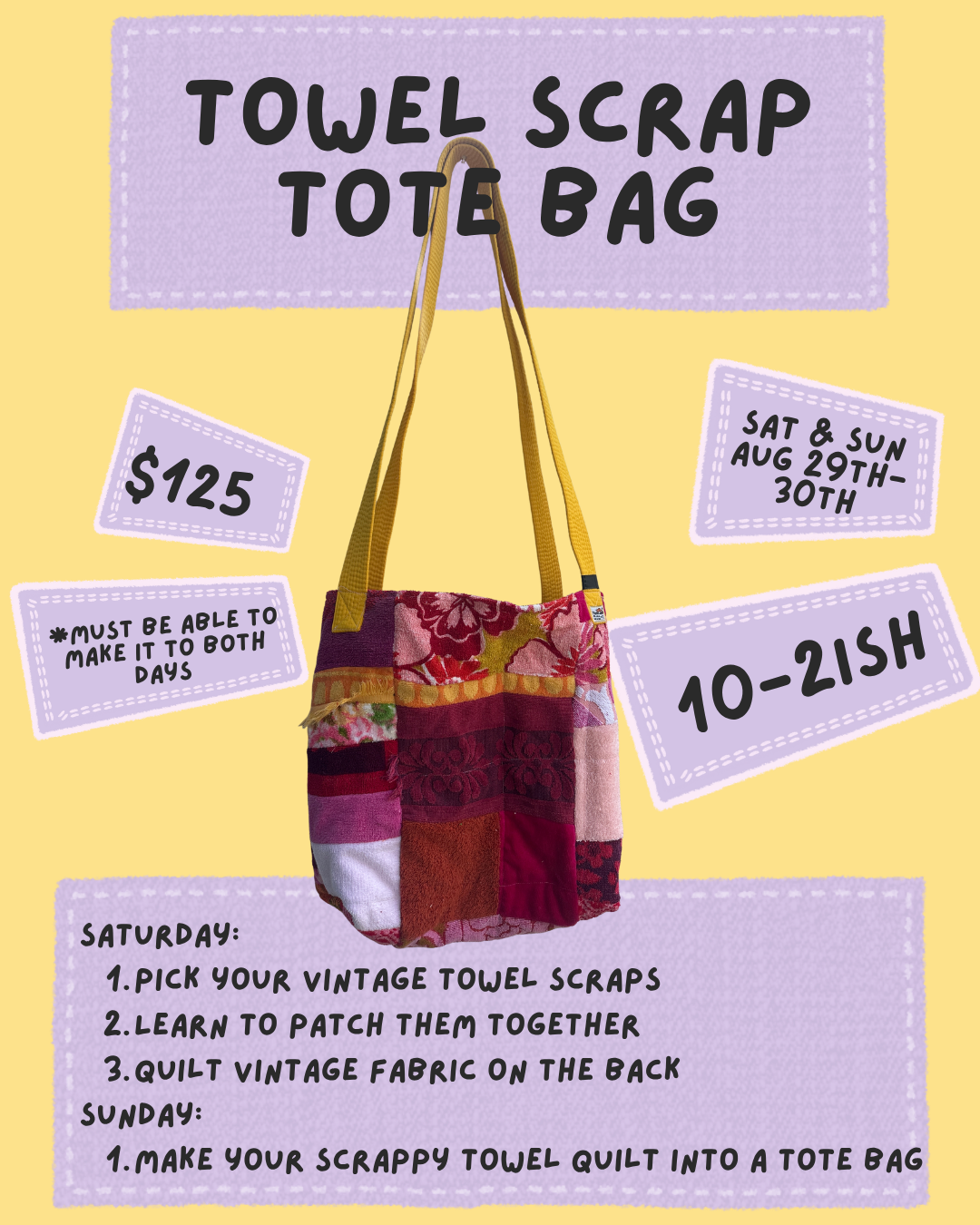 Vintage Towel Scraps Quilted Tote Bag Workshop