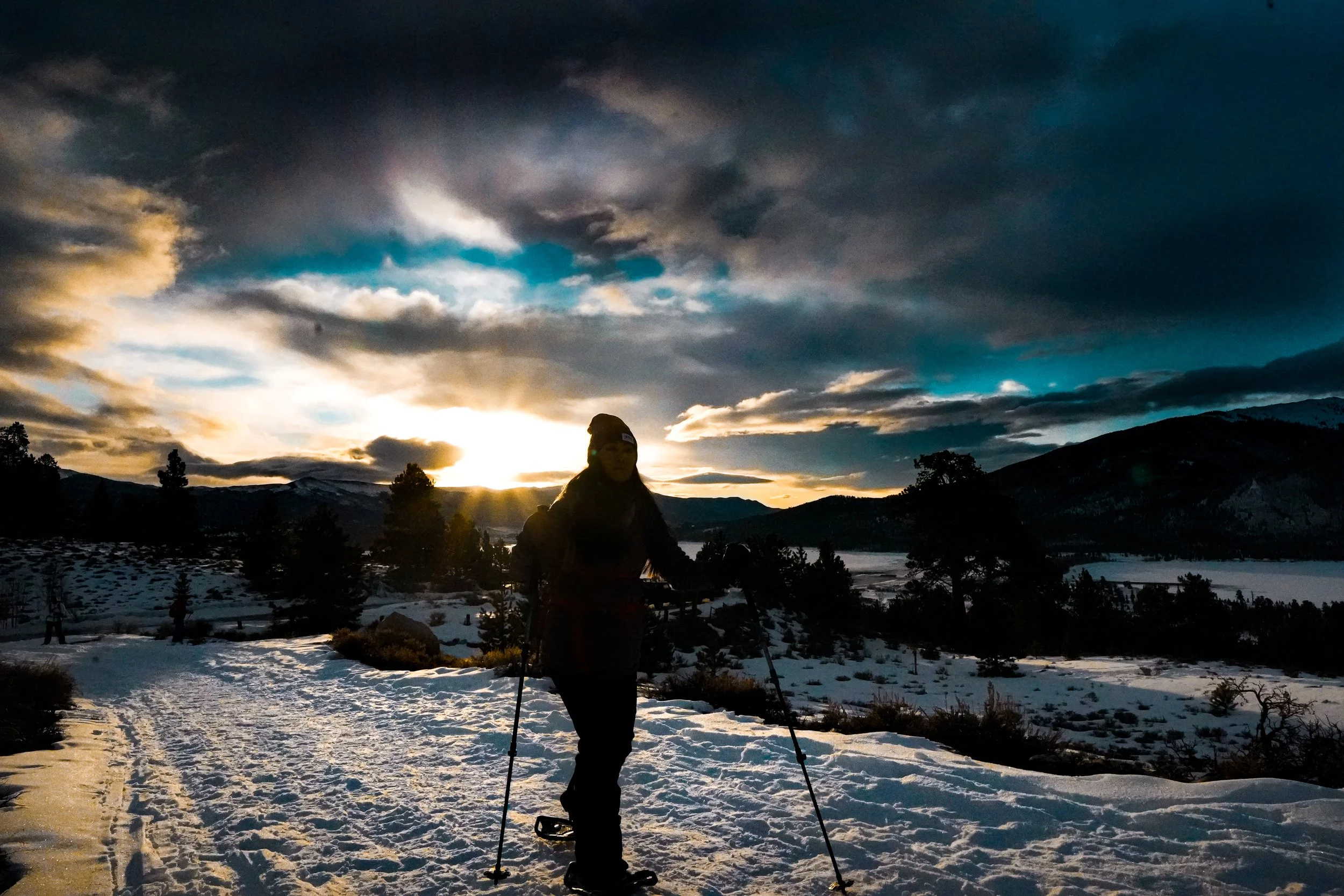 Sunrise snowshoe hike - Yukon Charlie's Twin Lakes Lifestyle Shoot
