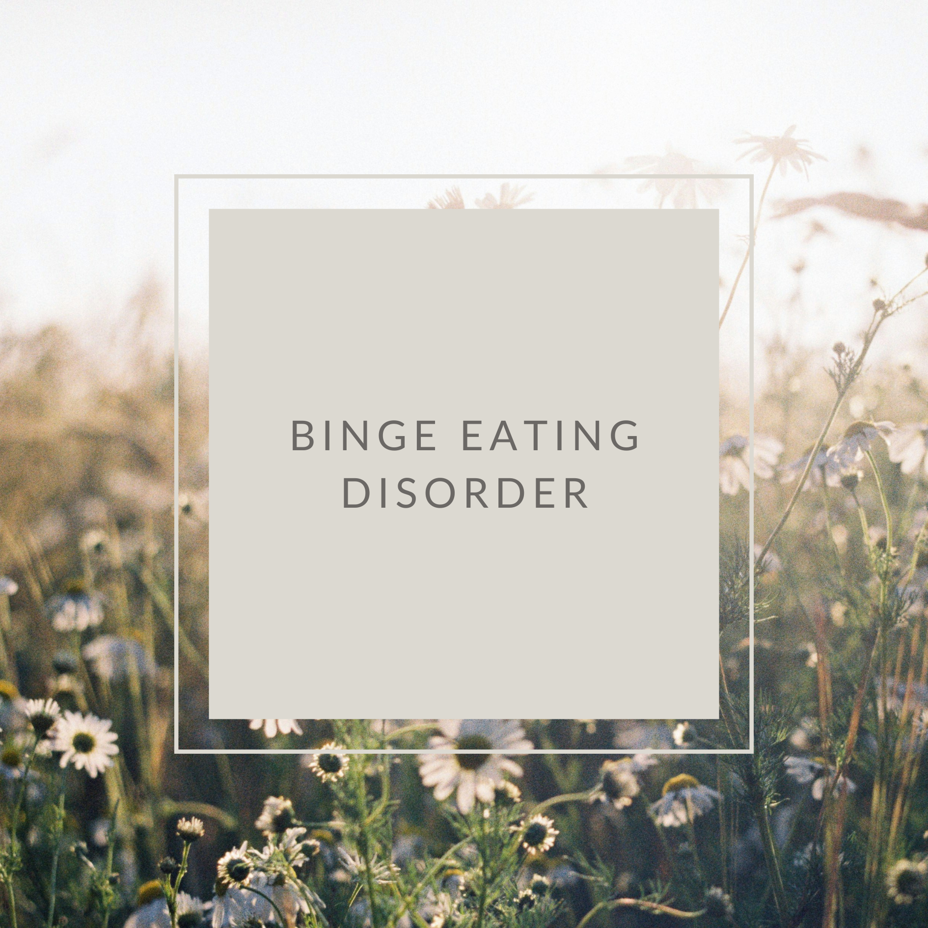 Background of daisies with the words "Binge Eating Disorder" centered in a translucent square.