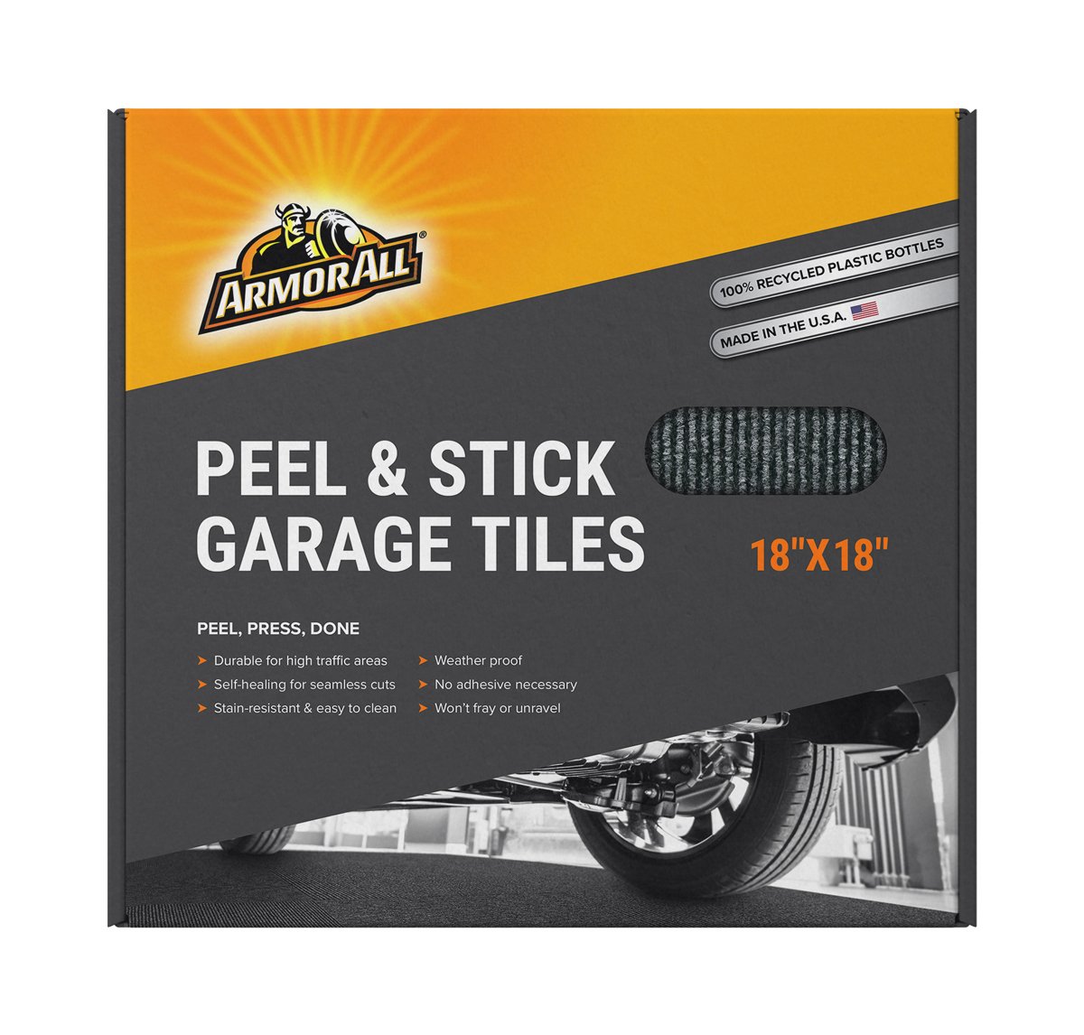 Armor All peel and stick garage tile package design