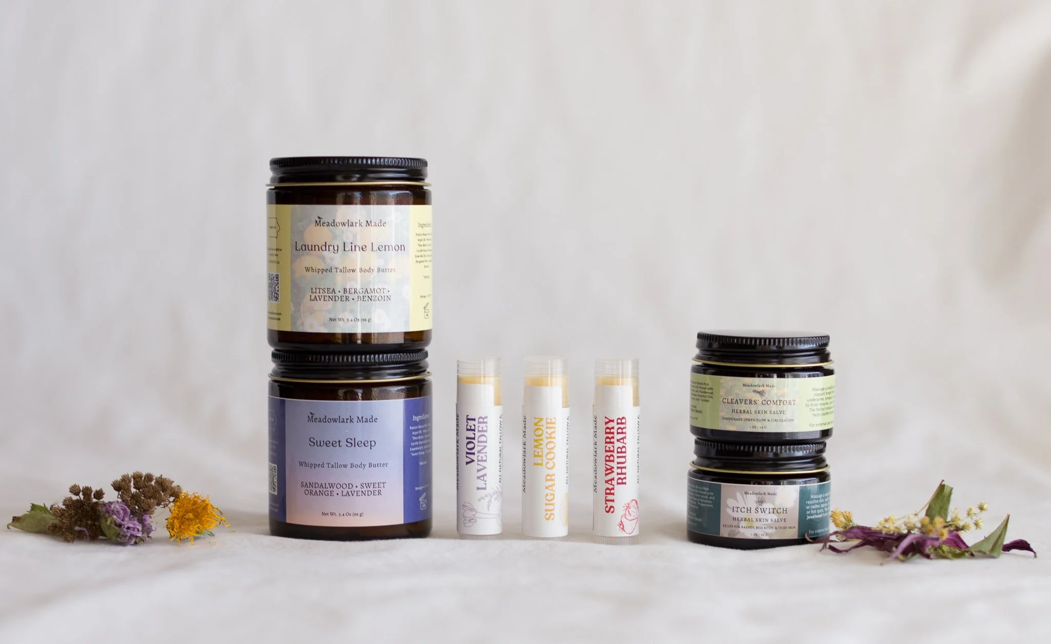 Spring Collection by Meadowlark Made displayed with dried flowers.