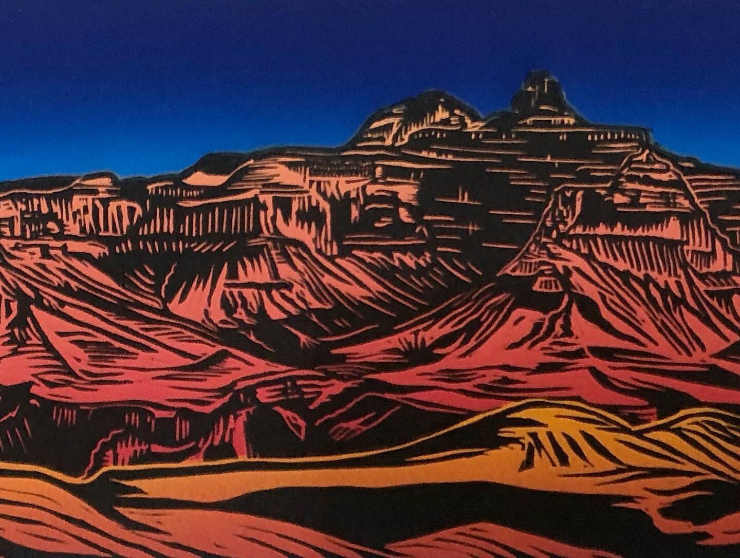 Tip-off pano proofs! What do you guys think? Thinking of doing 2 different versions, night time and day time. Which do you love the most? #linocut #grandcanyonart #relifprint #artist #printmaking #desertfeels