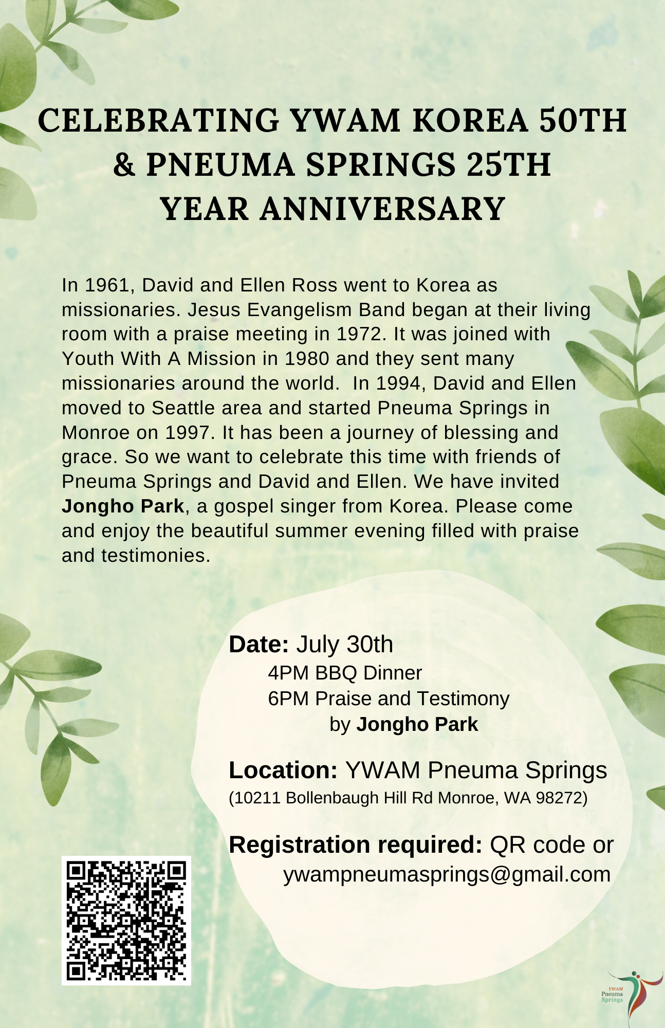 YWAM Korea 50th year anniversary &amp; Pneuma Springs 25th year anniversary
