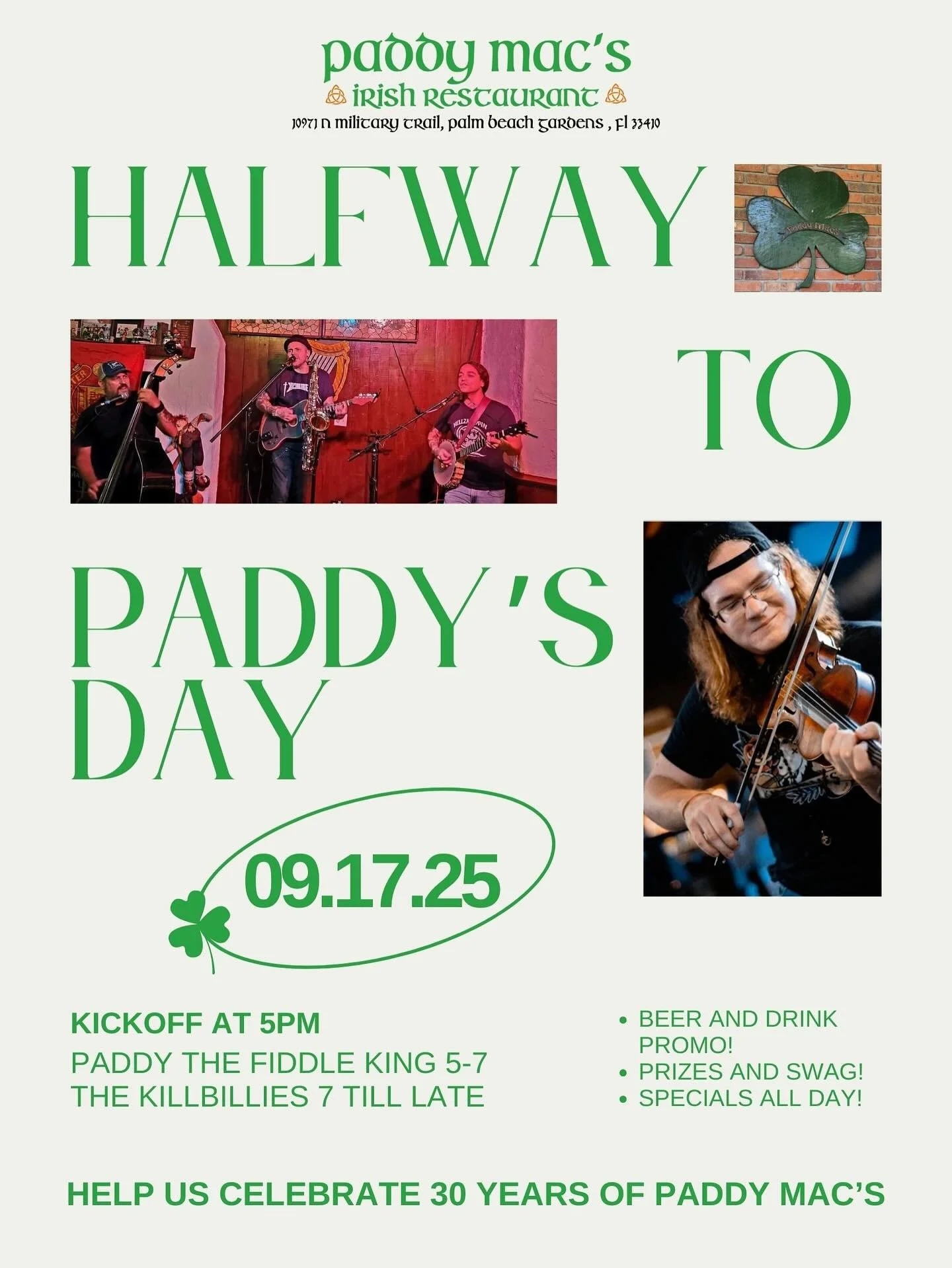 We're halfway to the craic! Join us this Wednesday at 5pm for Halfway to Paddy's Day - live music, tasty treats, and drinks galore! Don't miss out on the fun!