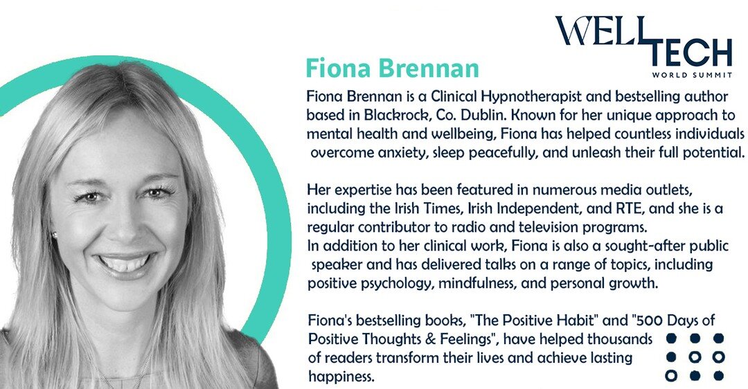 🎉 Exciting news! We're thrilled to announce that Fiona Brennan, the acclaimed Clinical Hypnotherapist, will be speaking at the Well-Tech World Summit! 🎤

Fiona specializes in helping people achieve peaceful sleep, release anxiety, and feel empowere