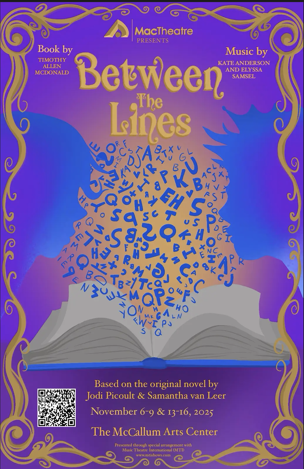 Logo for 'Between the Lines' in gold text on a dark blue background.