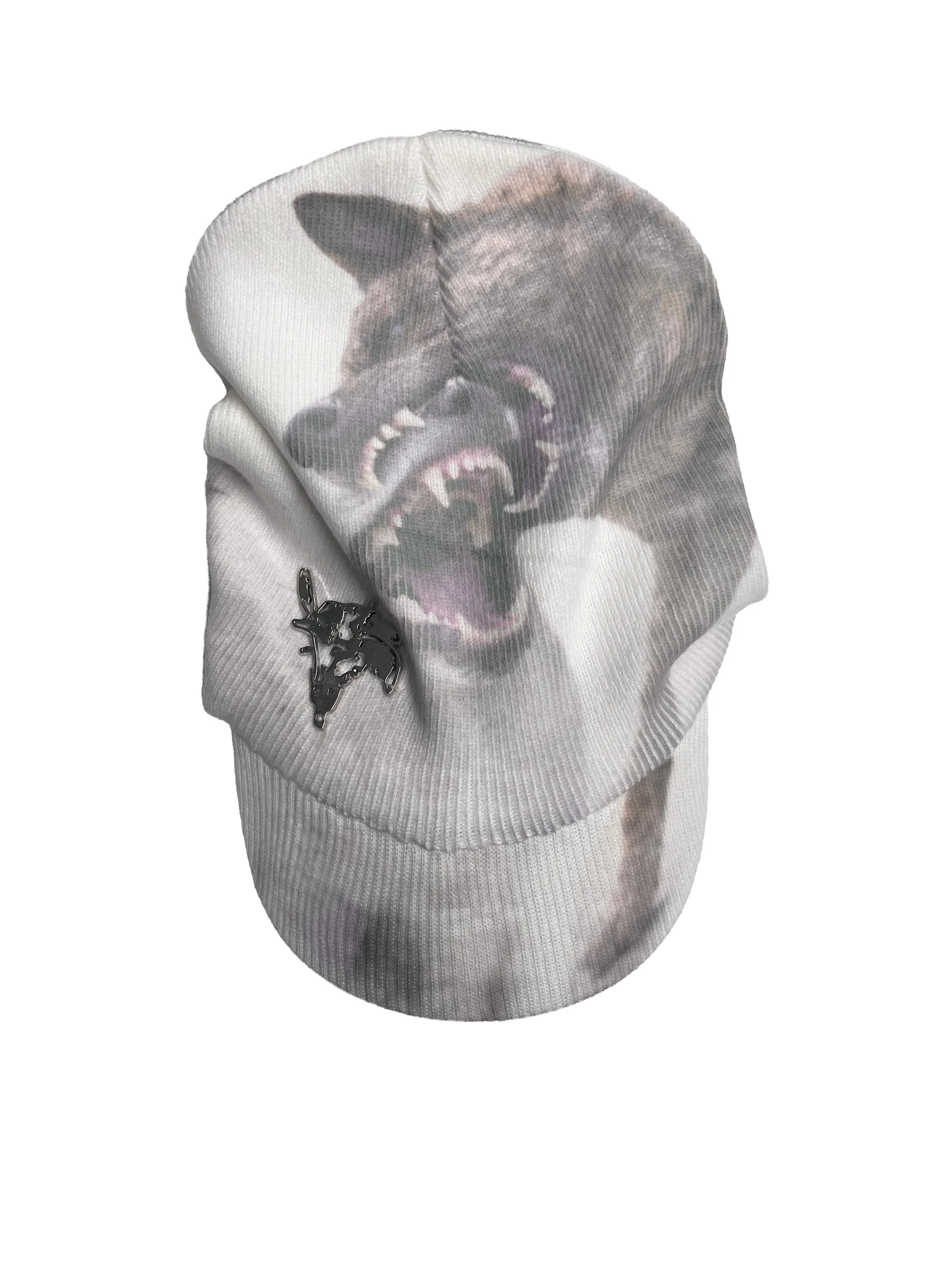 Dog kissing beanie cap
