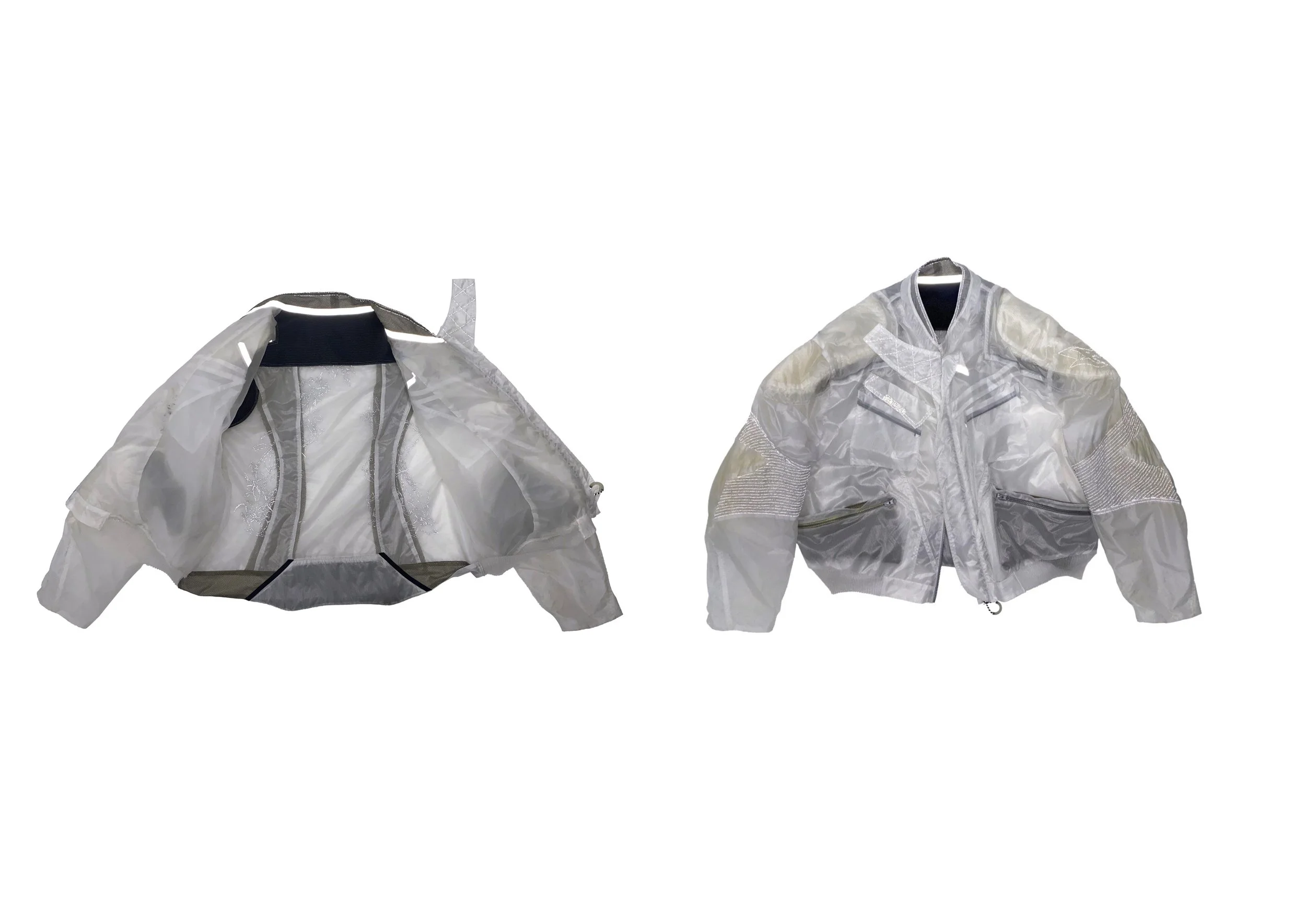 Transparent jacket laid open and closed view