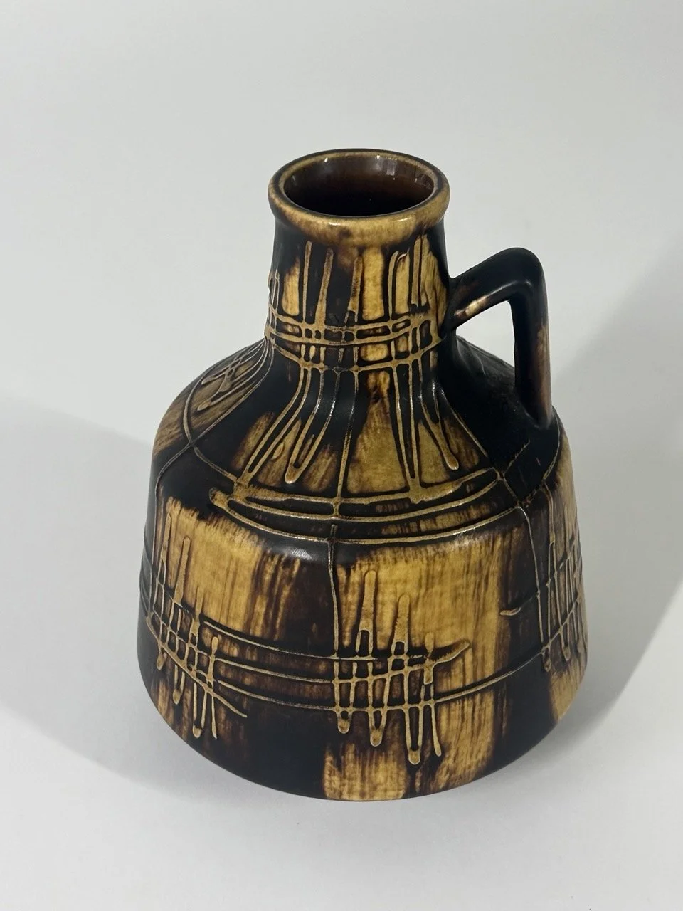ILKRA Keramik pitcher vase in brown and ochre west-germany.jpeg