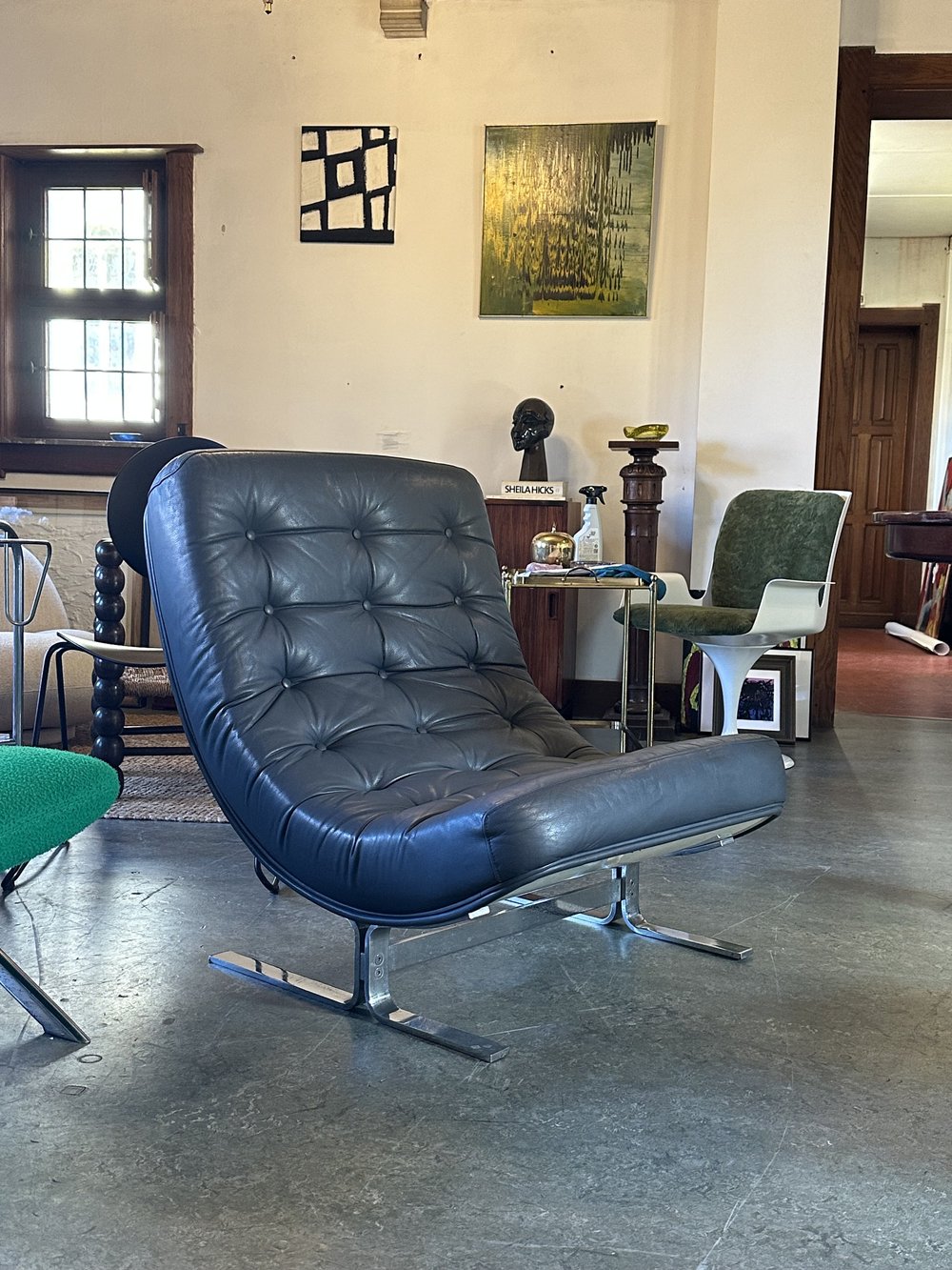 Modernist lounge chair in grey leather — ANTWERP STUDIO