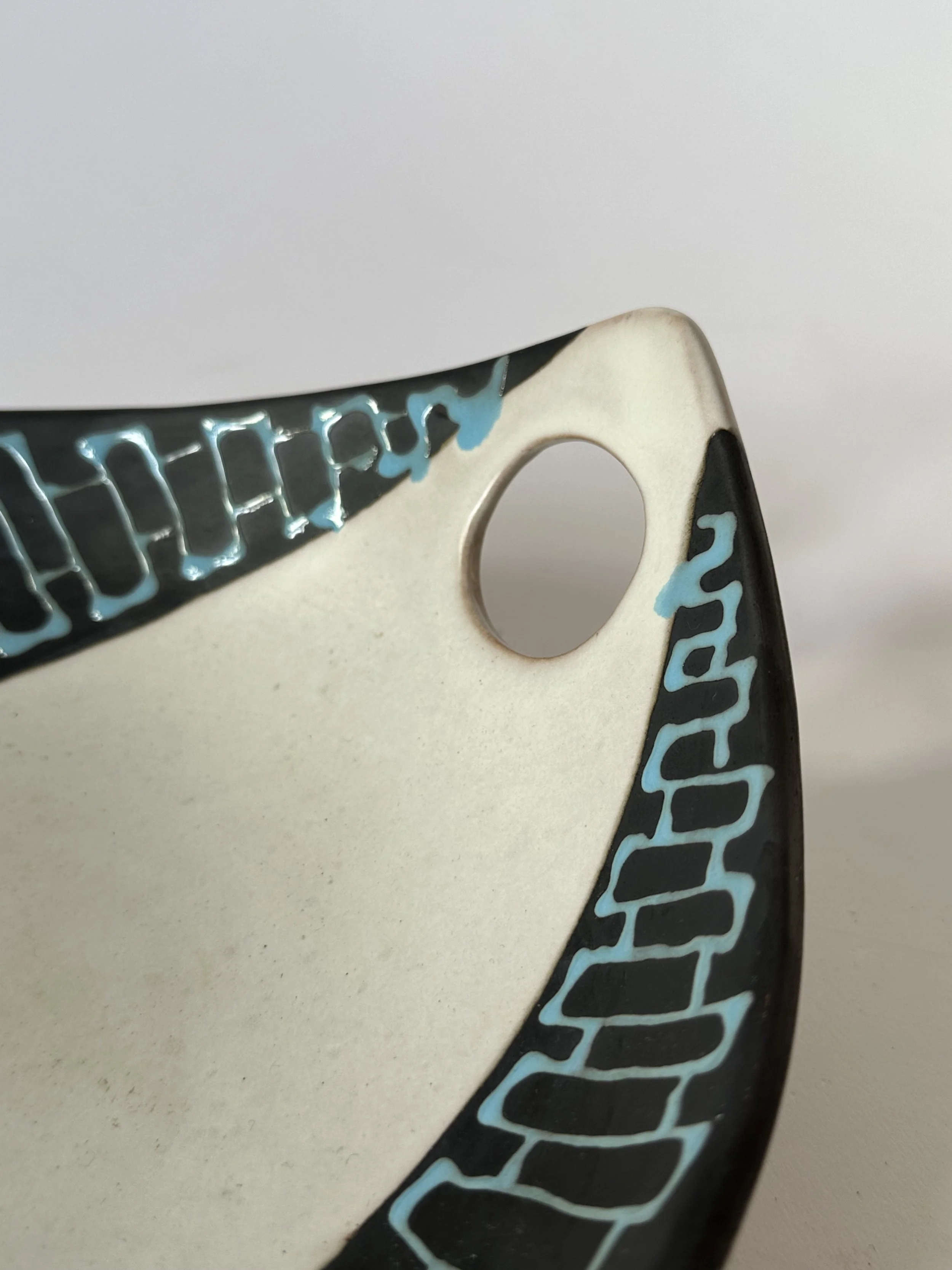 west german 1960 mid century art pottery dish with blue detail.jpeg