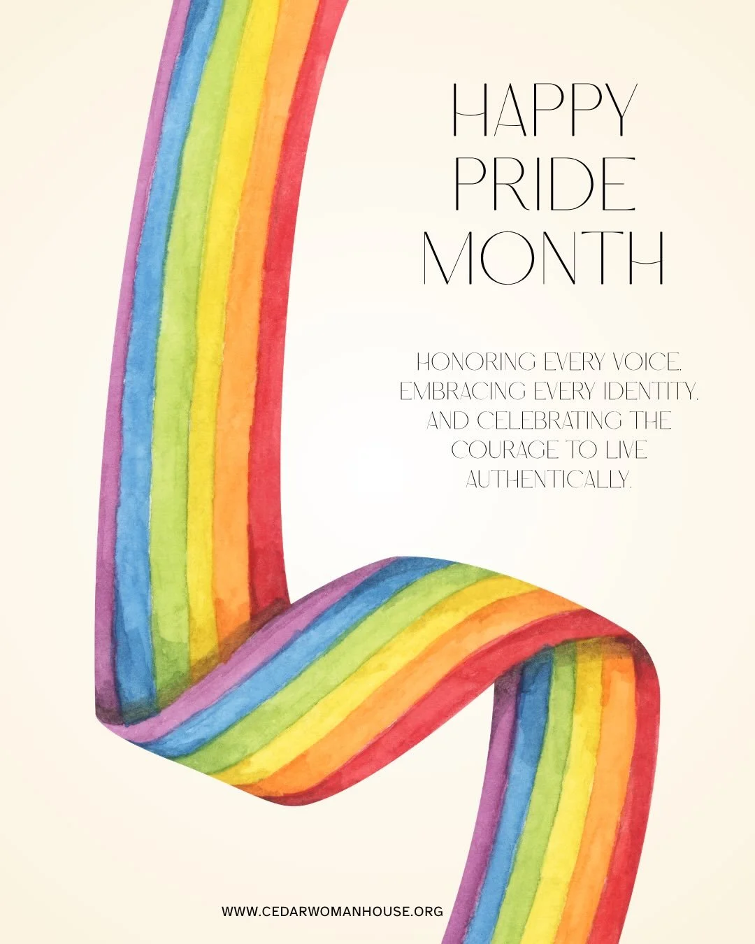 At Cedar Woman House, we believe everyone deserves safety, dignity, and the freedom to live authentically. We stand with the 2SLGBTQIA+ community, celebrating love, resilience, belonging and the diverse identities that strengthen our world.

We honor