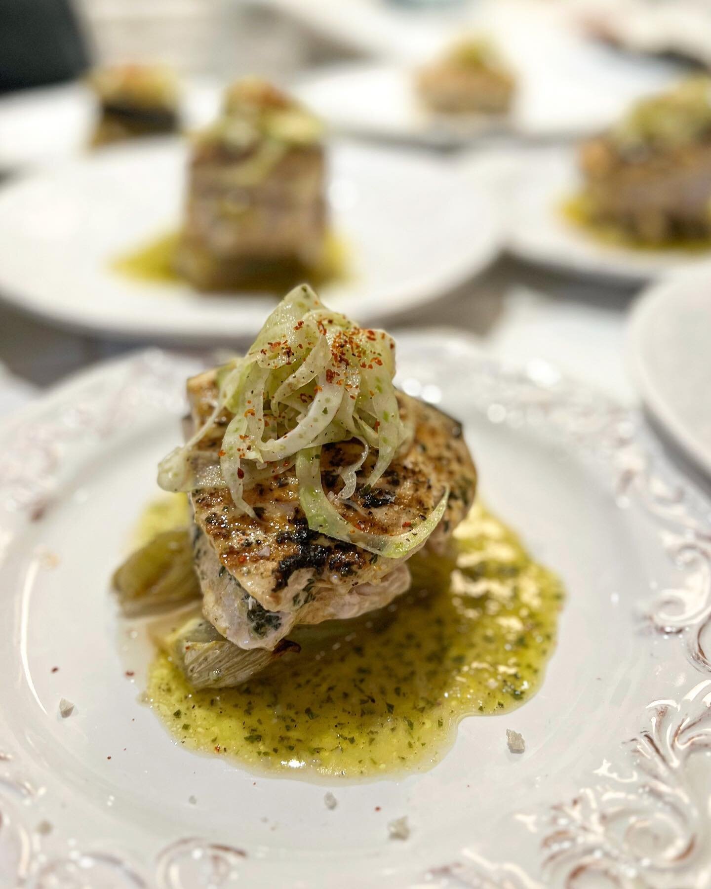 Grilled Sicilian swordfish with fennel &amp; salmoriglio sauce&mdash;the main event from a four-course dinner for 12 in Cambria this past weekend! 

__

#croftandquay #bespokediningexperiences #privatechef #boutiquecatering #farmtotable #oceantotable