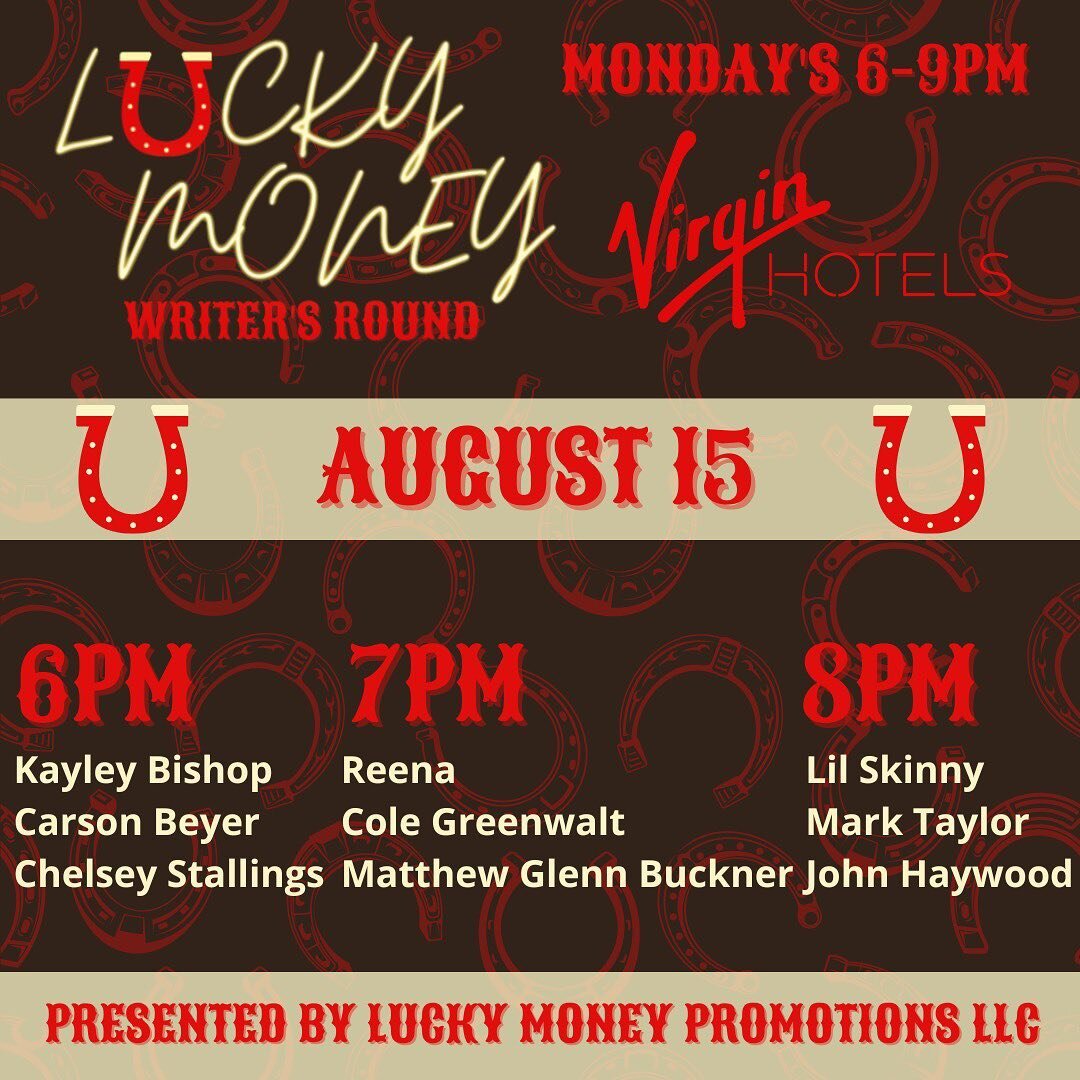 This Monday&rsquo;s Lucky Money Writer&rsquo;s Round is not one to miss! Come by the @commonsclubnsh patio at the @virginhotelsnsh to hear some tunes! 🤩