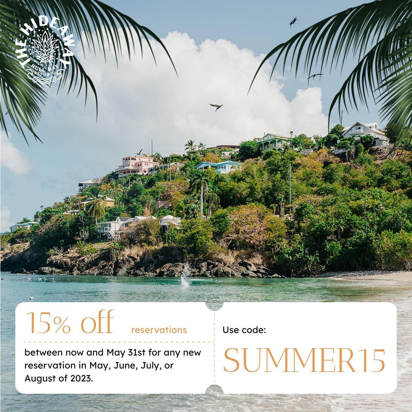 Summertime is just around the corner &rarr; Come stay w/ us at The Hideaway where you can soak in all the sun + sand + tropical vibes ☀️🌴 Book NOW thru May 31st for 15% off all reservations May - August!!

#stthomas #stthomasvirginislands #stthomasu