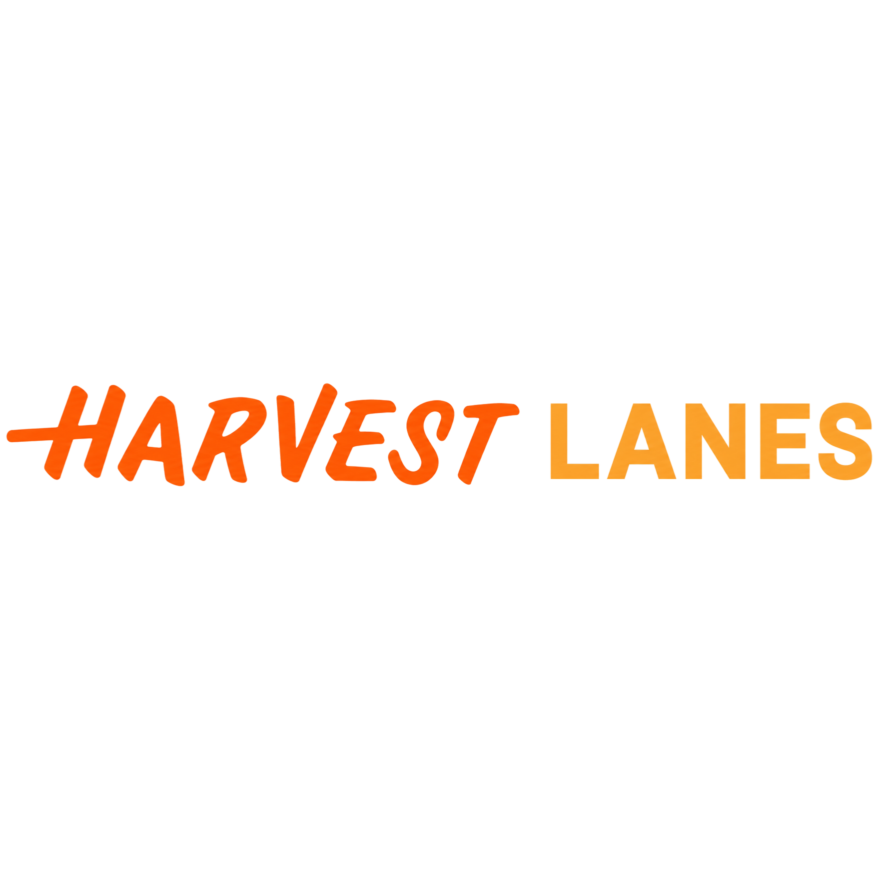 Black and orange logo with stylized text for 'Harvest Lanes' and a larger title 'Harvest Lanes' in orange gradient